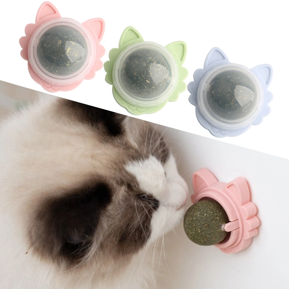 Edible Catnip Ball Toy 360 Degree Rotating Organic Teeth Cleaning Anxiety Relief Interactive Chew Toy for Indoor Cats Adhesive Wall Mount