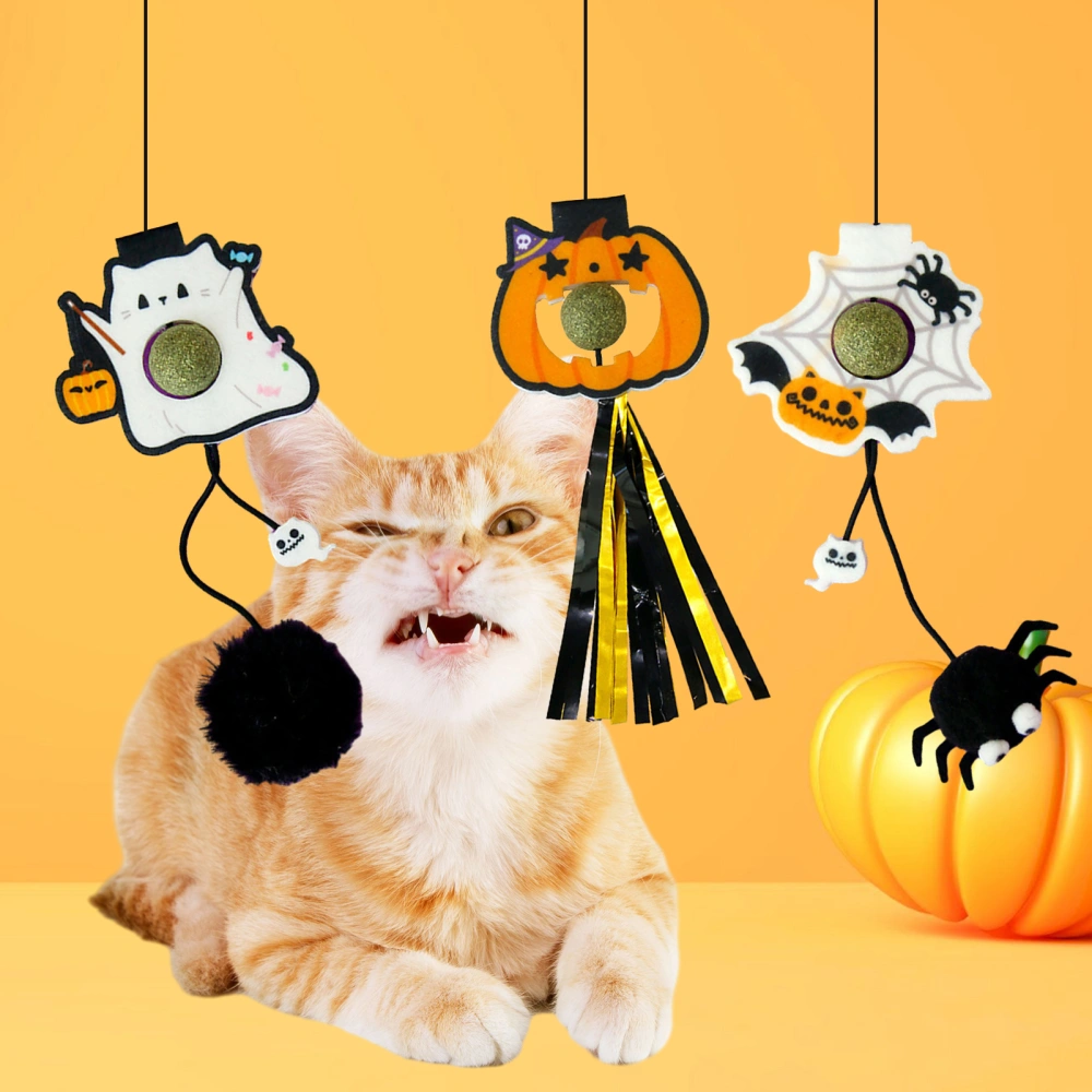 Cat Toy Fun Safety Pumpkin Shaped Elastic Hanging Teasing Toy with Catnip Ball for Door Frame Ceiling Wall