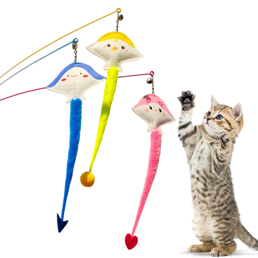 Interactive Devilfish Teaser Cat Stick Long Pole Bite-Resistant with Bell Replacement Head Entertaining Cat Toy