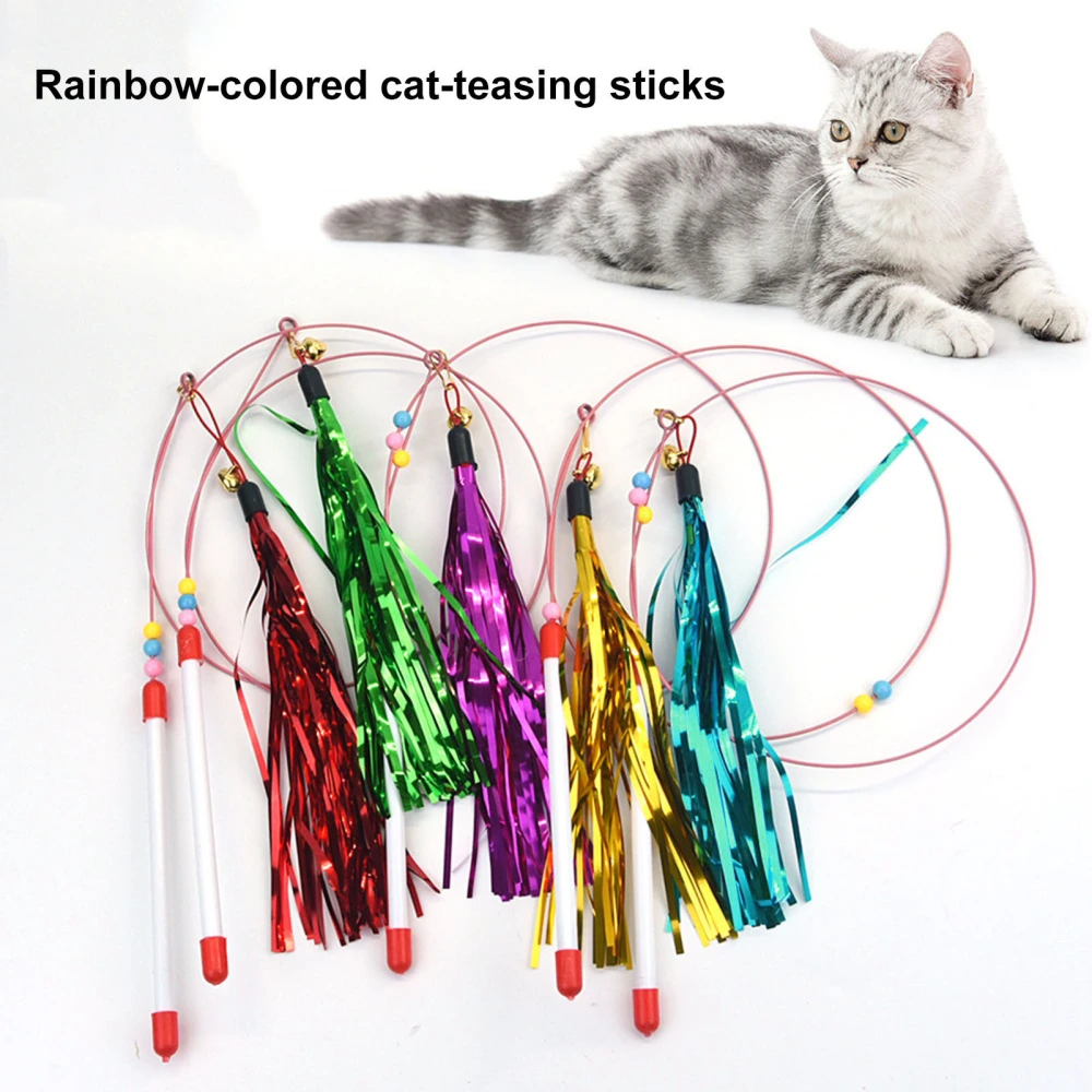 Cat Teaser Toy Interactive Cat Stick Toy with Bell Tassel Tear-resistant Bright Colored Cat Wand Toy Pet Supplies