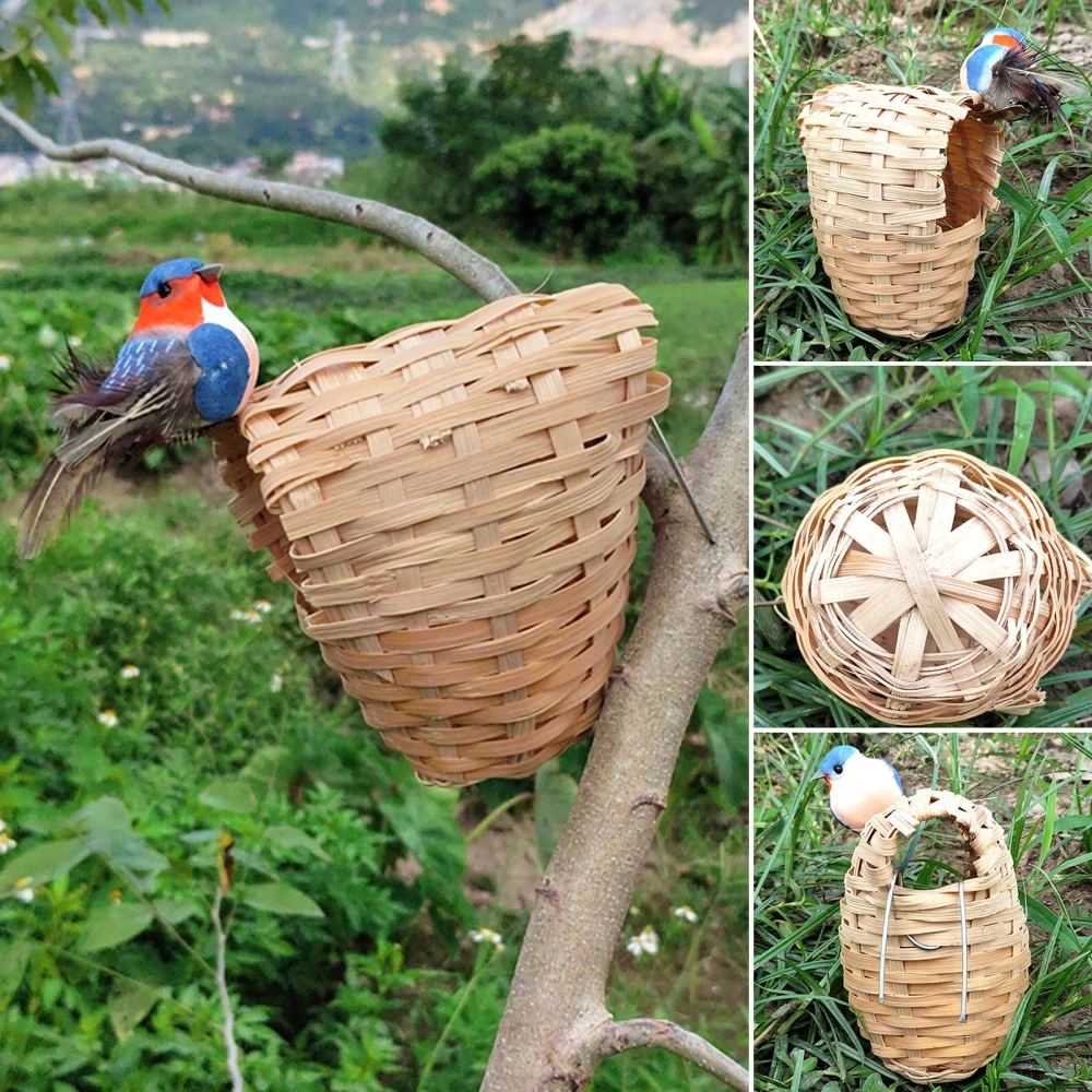 Bird Nest Natural Materials Hand-woven with Hook Sleep Reusable Pet Bird Bamboo House Bird Supplies