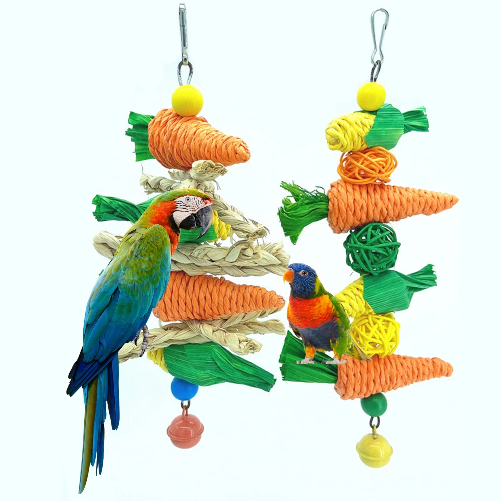 Bird Chew Toy Bite-resistant Natural Materials with Bell Carrot Shape Bird Parrot Hanging Toy Cage Accessories