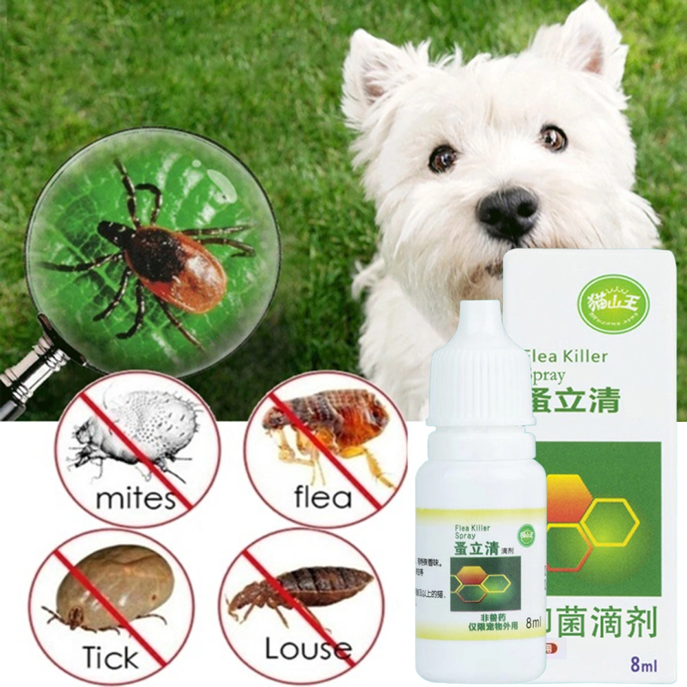 8ML Flea Spray Mild Safe Ingredients Long Lasting Itch Relief Fast Acting Remove Ticks Fleas Universal Pet Dog Anti-flea Mites Ticks Drops Indoor