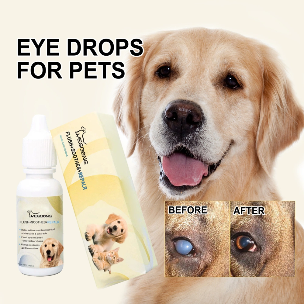 20ML 1 Bottle Pet-Safe Eye Drops Non-Irritating Quick Absorption Dry Eyes Easy to Use for Dogs Tear Stain Remover Lubricant