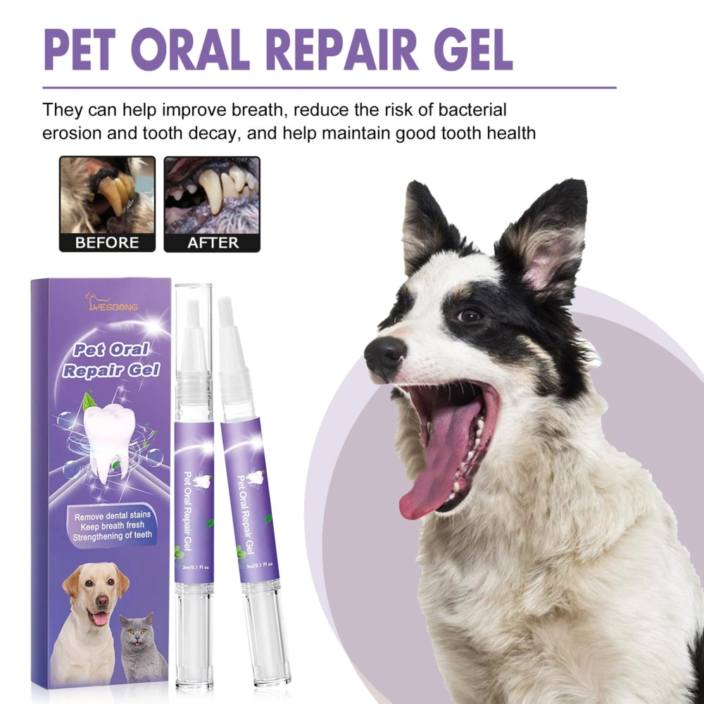 2Pcs 3ML Pet Oral Care Gel Eliminate Bad Breath Whiten Teeth Gentle Effective Dental Care Oral Repair Gel Pet Supply