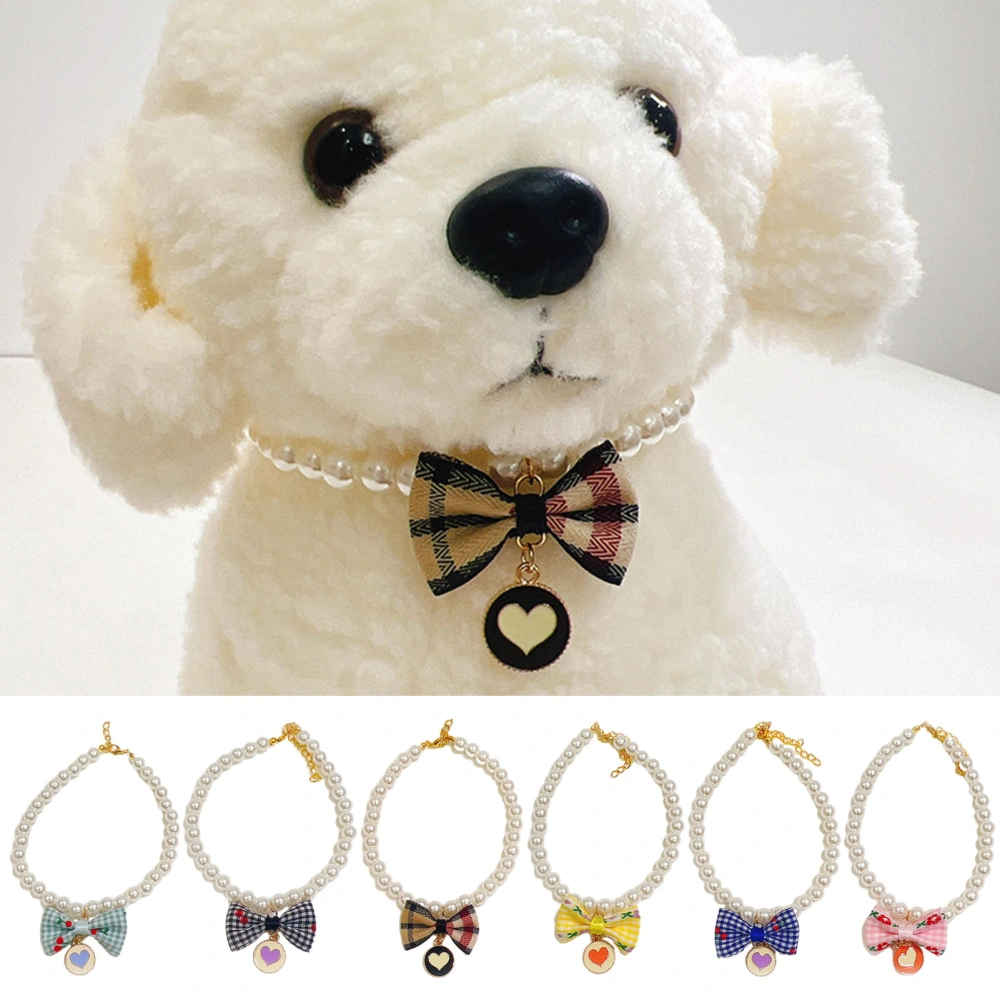 Pet Necklace Adjustable Pet Fake Pearl Collar with Cute Bow Pendant Stylish Dog Cat Jewelry Accessories