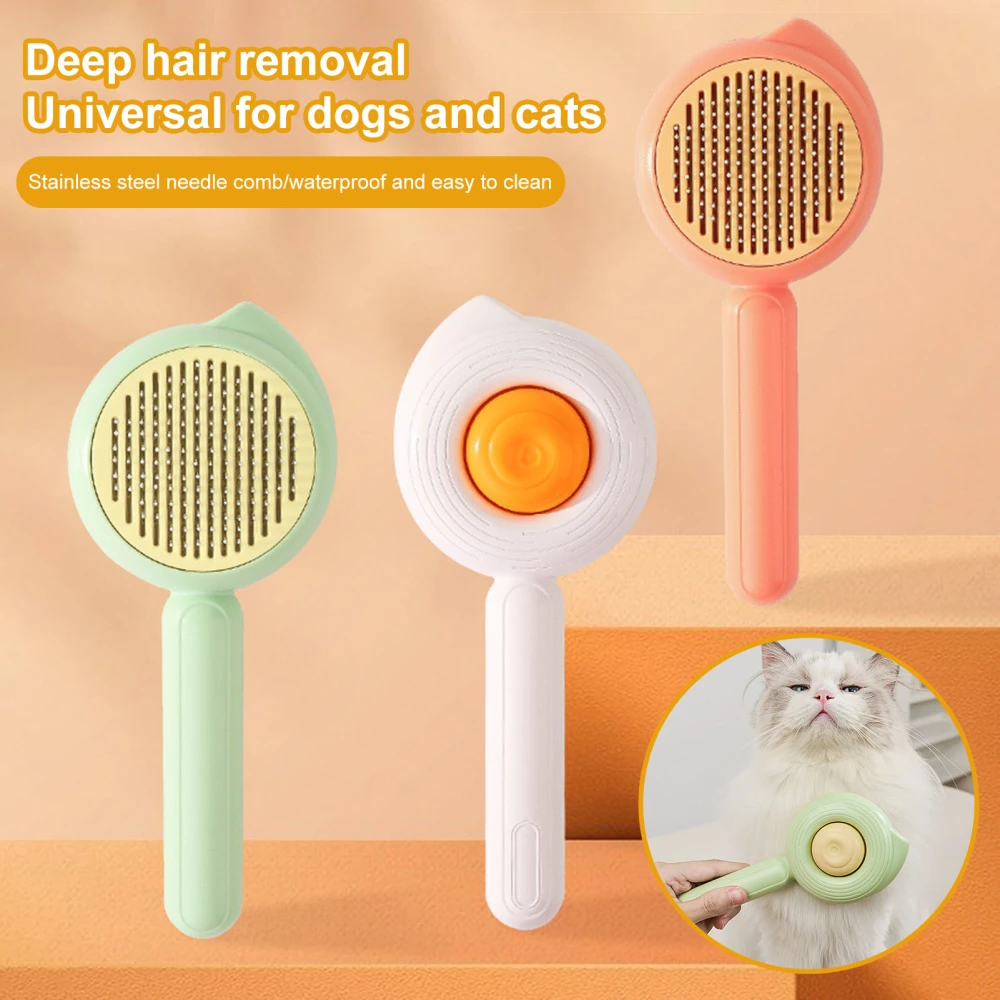 Pet Comb Pet Hair Cleaner Brush Cat Grooming Brush with Release Button Cat Brush Shedding Hair Pet Massage Brush 