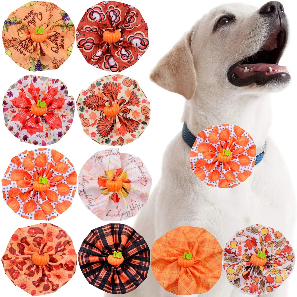 10Pcs Pet Dog Collar Charms with Elastic Band Thanksgiving Day Theme Print Pet Collar Slide Attachment Dog Accessories