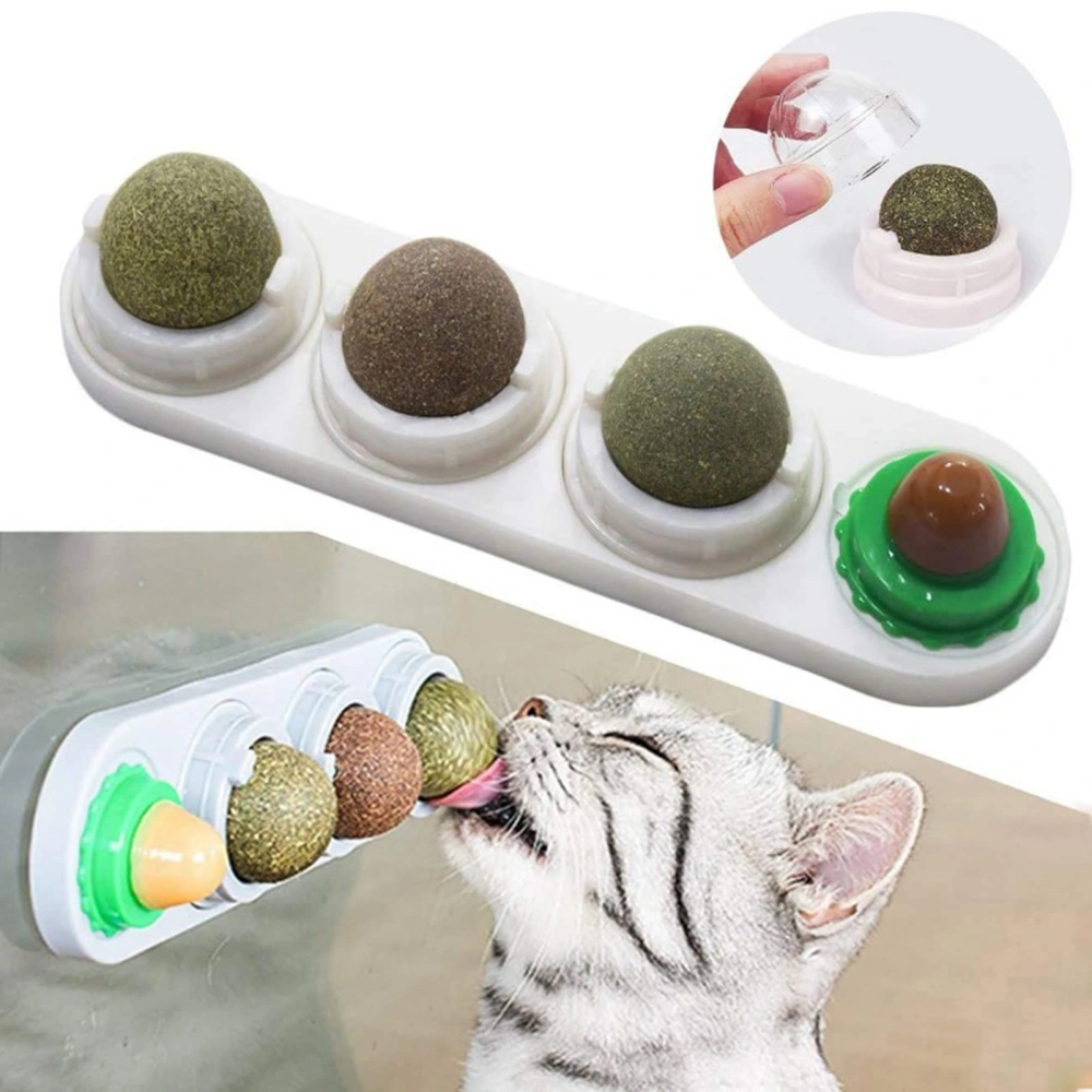 4Pcs/Box Catnip Ball Teeth Cleaning Dental Cat Toy Stick-on Wall Indoor Cats Edible Catnip Balls Lick Safe Catnip Toy