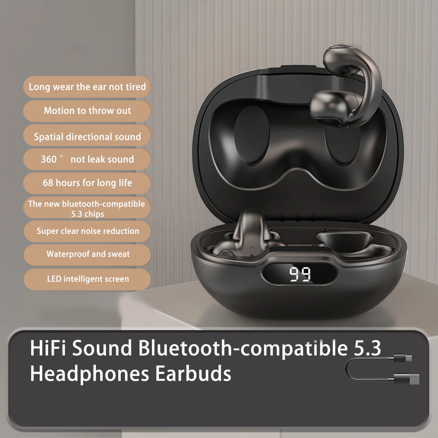 S518 Wireless Earphones Ear Clip Comfortable Noise Reduction HiFi Sound Bluetooth-compatible 5.3 Headphones Earbuds Sports Wear