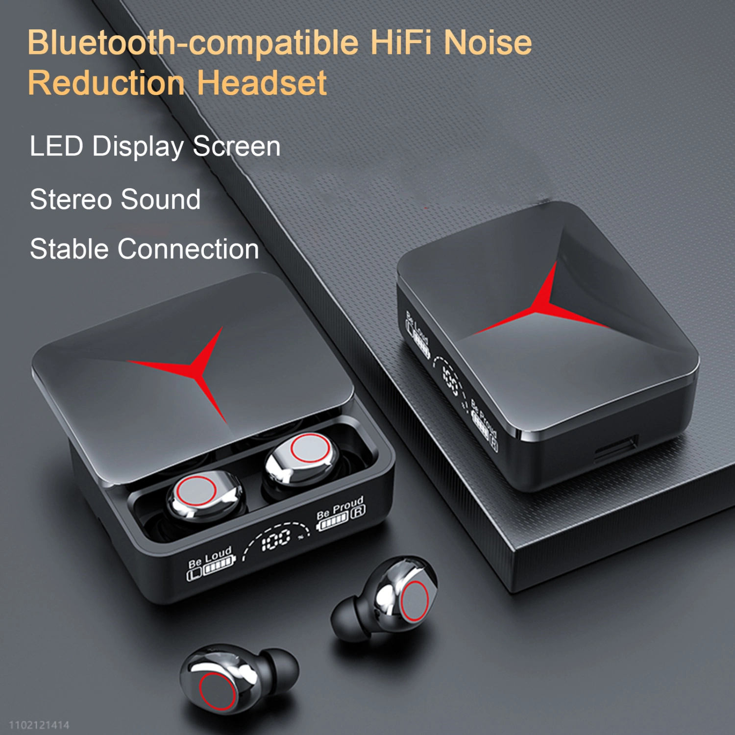 1 Pair Wireless Earphone with Charging Case LED Display Screen Auto Pairing Stereo Sound Stable Connection Gaming Headphone Wireless Low Latency Bluetooth-compatible Earbud