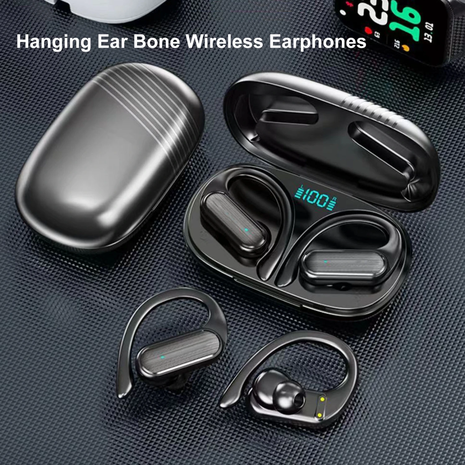 1 Pair Wireless Earphones with Charging Case Intelligent Noise Reduction Stable Connection HiFi Stereo Sound Half In-ear Hanging Ear Bluetooth-compatible Headphones