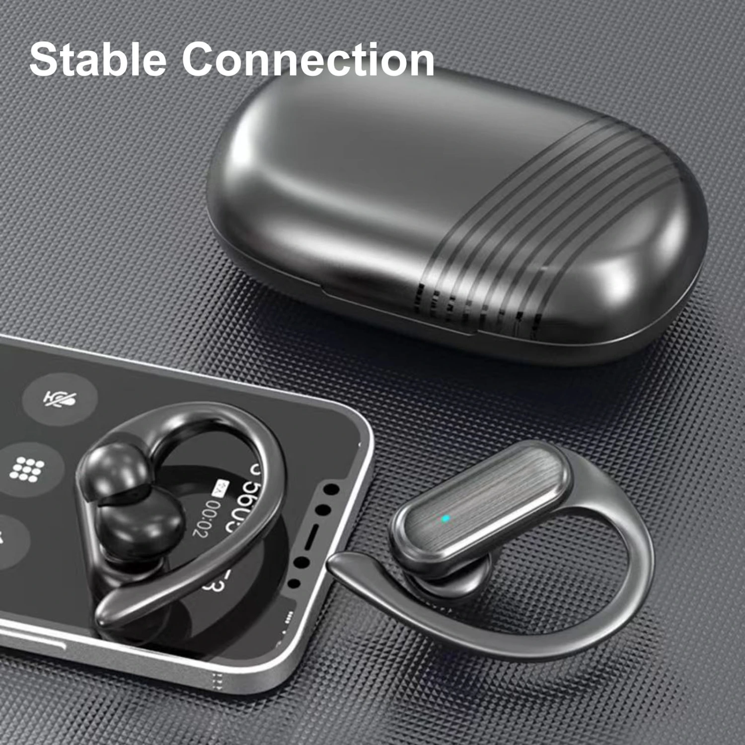 1 Pair Wireless Earphones with Charging Case Intelligent Noise Reduction Stable Connection HiFi Stereo Sound Half In-ear Hanging Ear Bluetooth-compatible Headphones