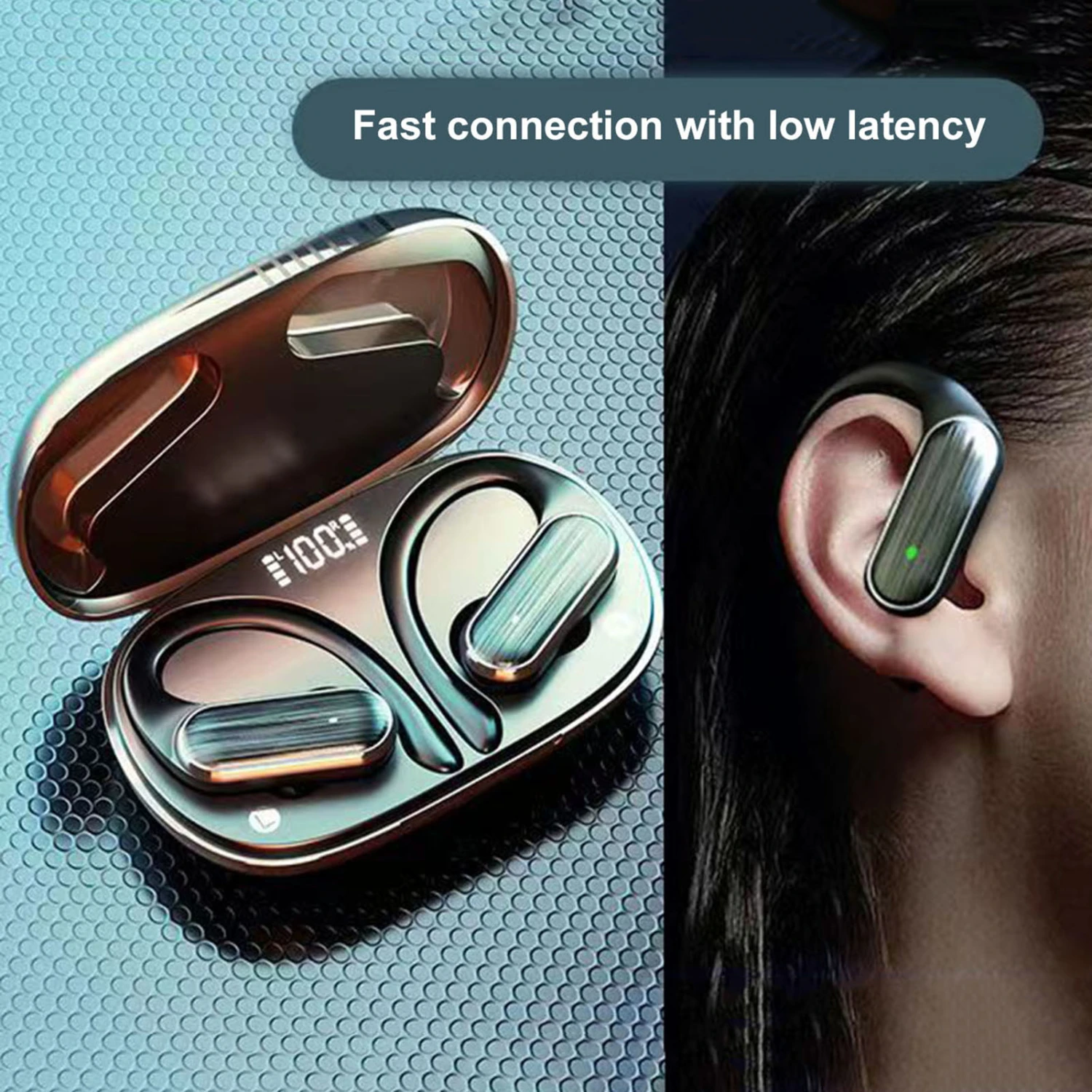1 Pair Wireless Earphones with Charging Case Intelligent Noise Reduction Stable Connection HiFi Stereo Sound Half In-ear Hanging Ear Bluetooth-compatible Headphones