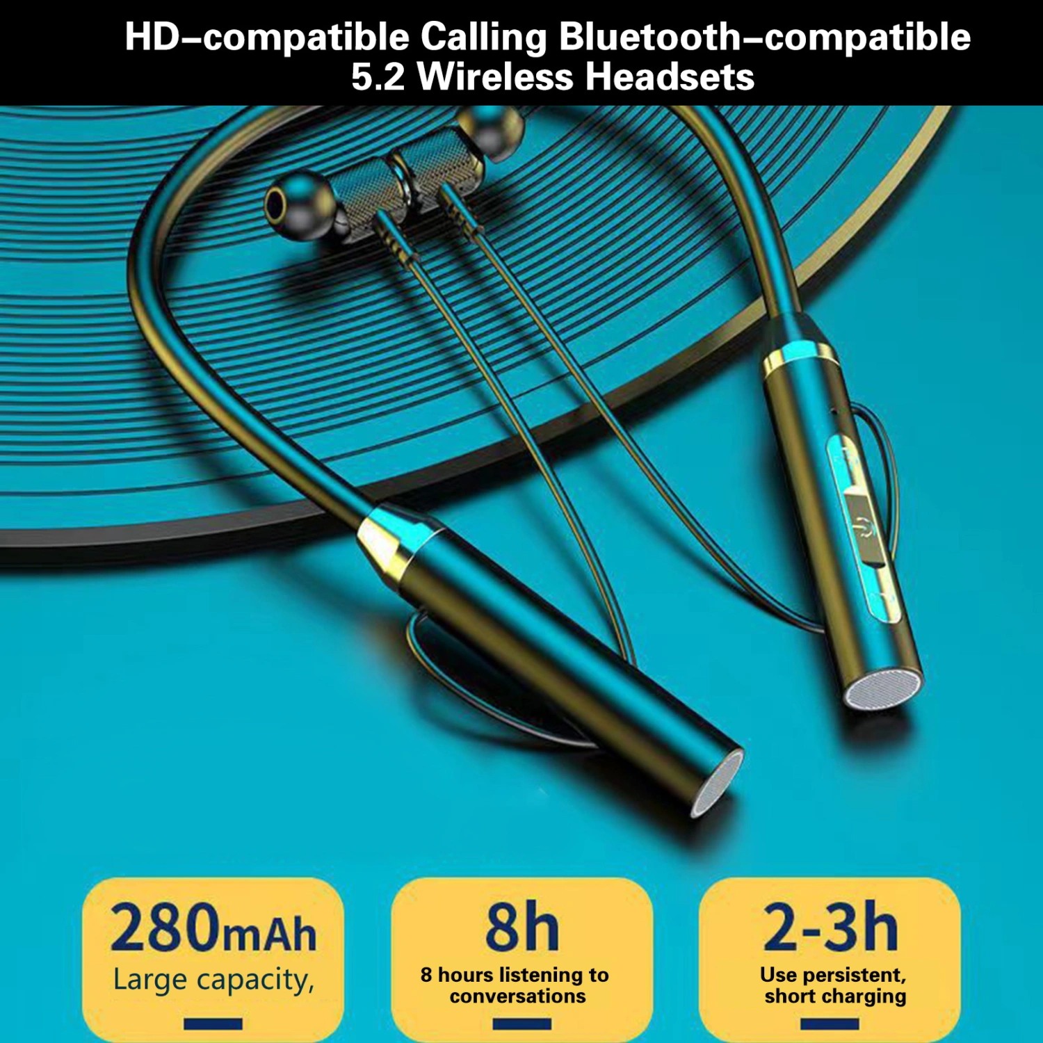 Wireless Earphone Neck-hanging In-ear HiFi Bluetooth-compatible 5.2 Stereo Bass Wireless Headphone Daily Use