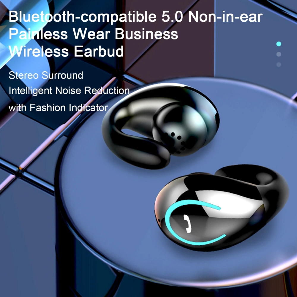 1Pc YX08 Wireless Earphone Subwoofer Ring Ear Clip with Fashion Indicator Bluetooth-compatible 5.0 Painless Wear Business Wireless Earbud Sports Supply