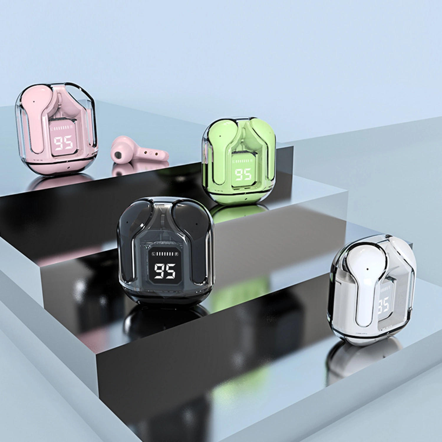 1 Set Ear Buds Stereo Surround Digital Display Transparent In-ear Wireless Play Music Ergonomic Design LED Touch Control Bluetooth-compactible 5.3 Headphones Phone Accessory
