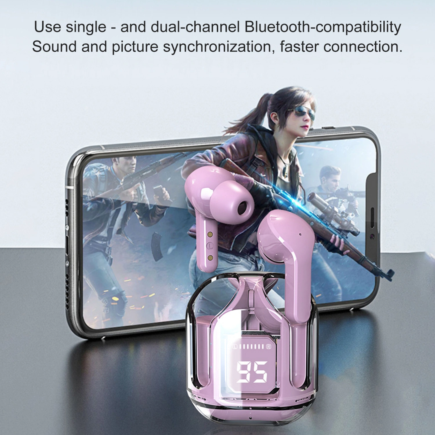 1 Set Ear Buds Stereo Surround Digital Display Transparent In-ear Wireless Play Music Ergonomic Design LED Touch Control Bluetooth-compactible 5.3 Headphones Phone Accessory