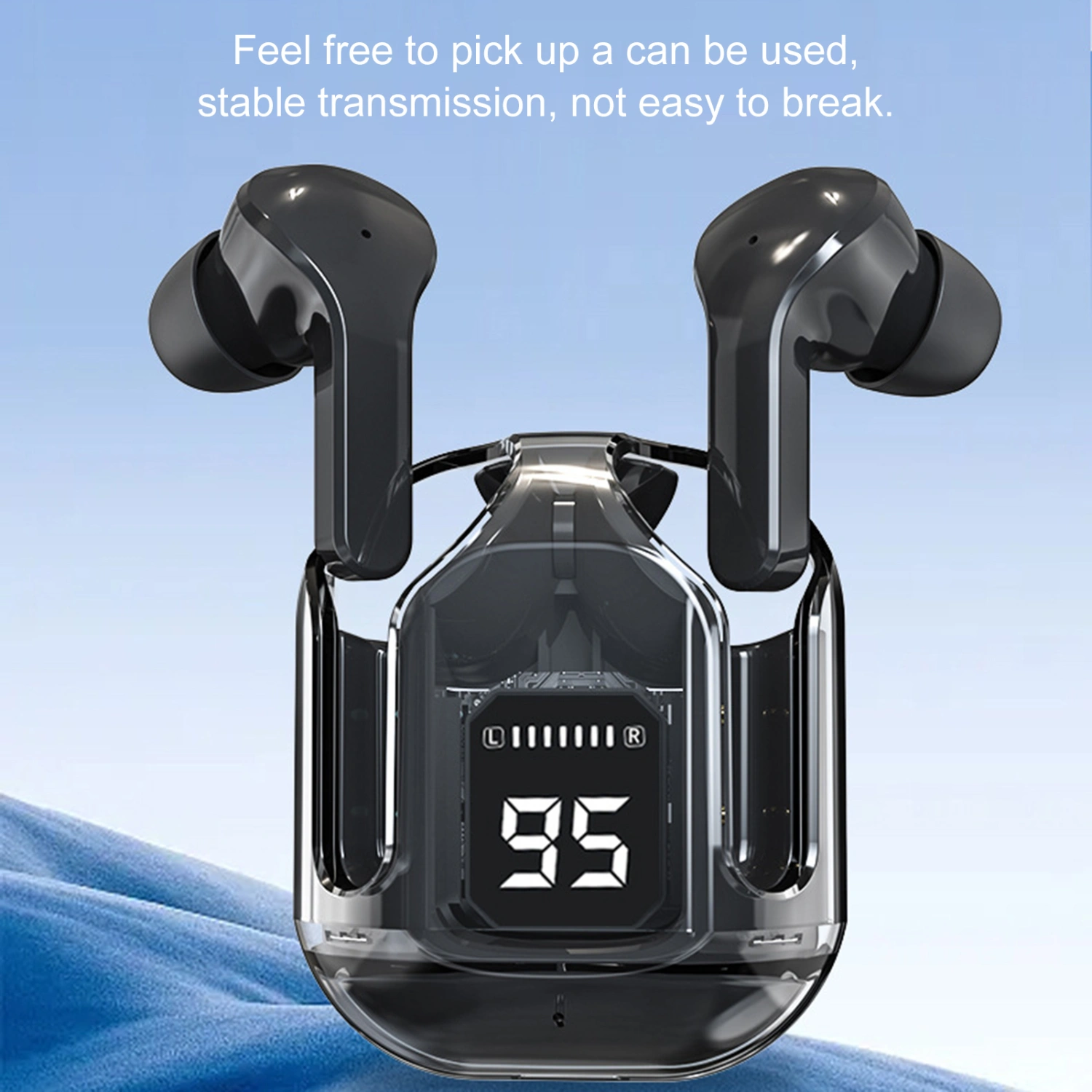 1 Set Ear Buds Stereo Surround Digital Display Transparent In-ear Wireless Play Music Ergonomic Design LED Touch Control Bluetooth-compactible 5.3 Headphones Phone Accessory