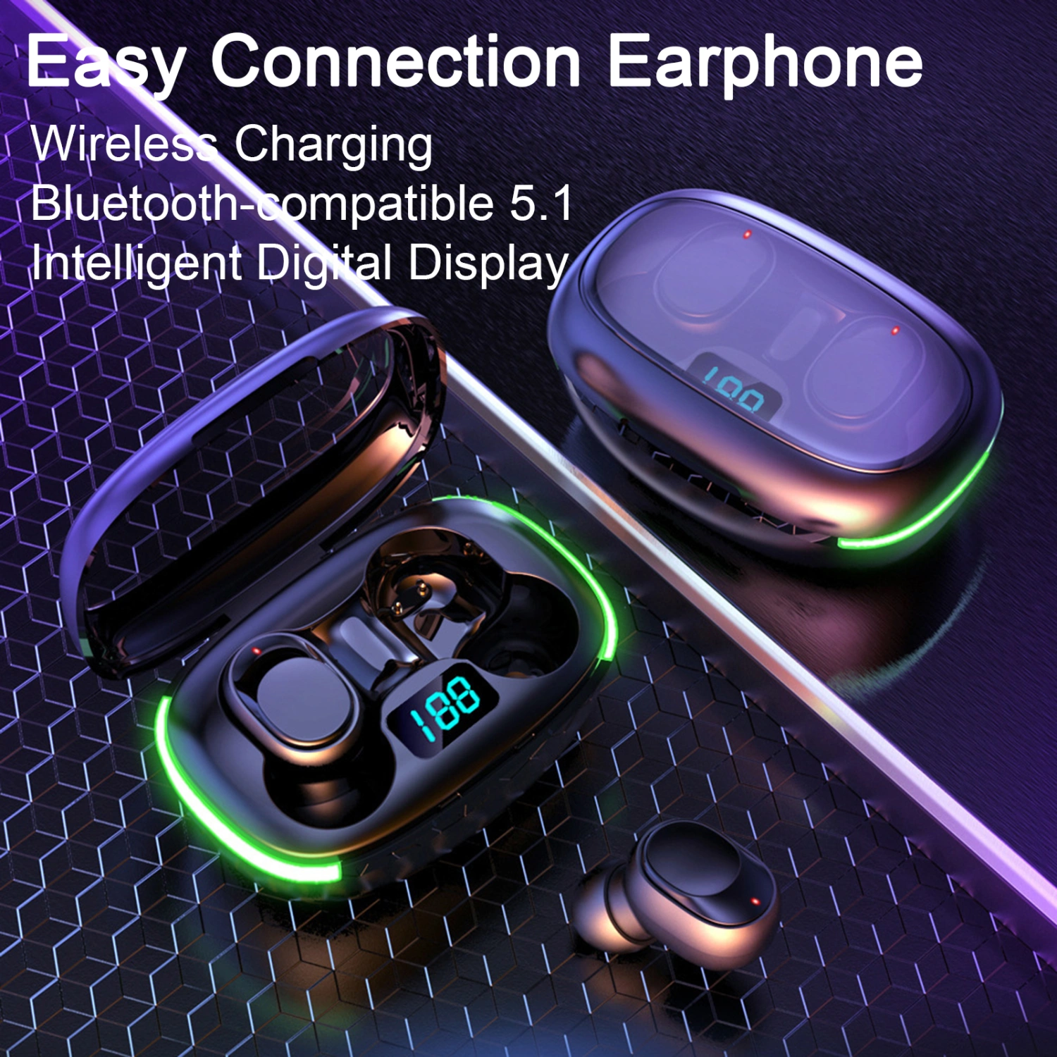 Wireless Earbuds Immersive Sound Built-in Mic LED Digital Display Bluetooth-compatible 5.1 In-ear Earphones