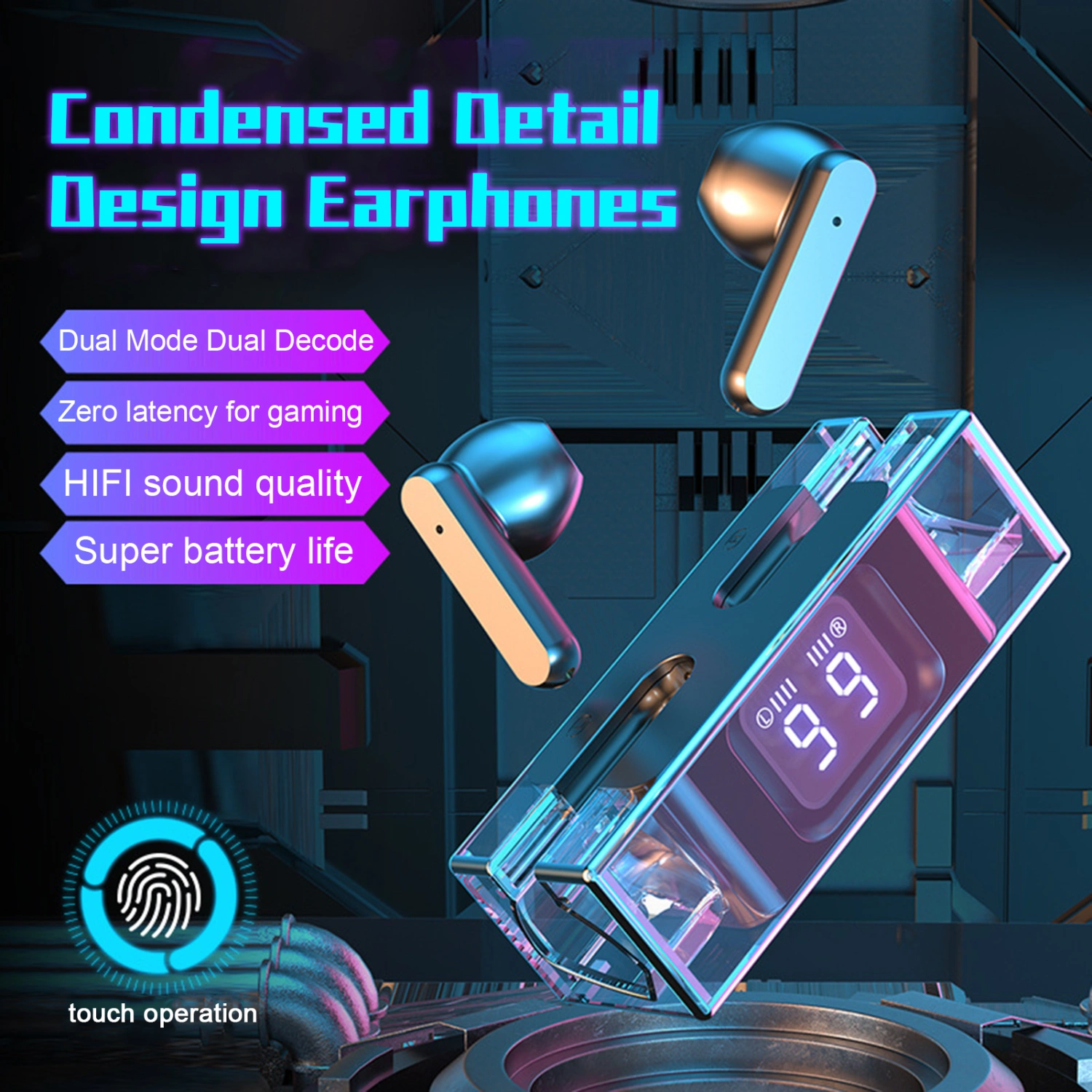 Wireless In-ear Earbuds Noise Reduction Hifi Stereo Sound Dual Mode Ergonomic Design Bluetooth-compatible 5.3 Earphones 