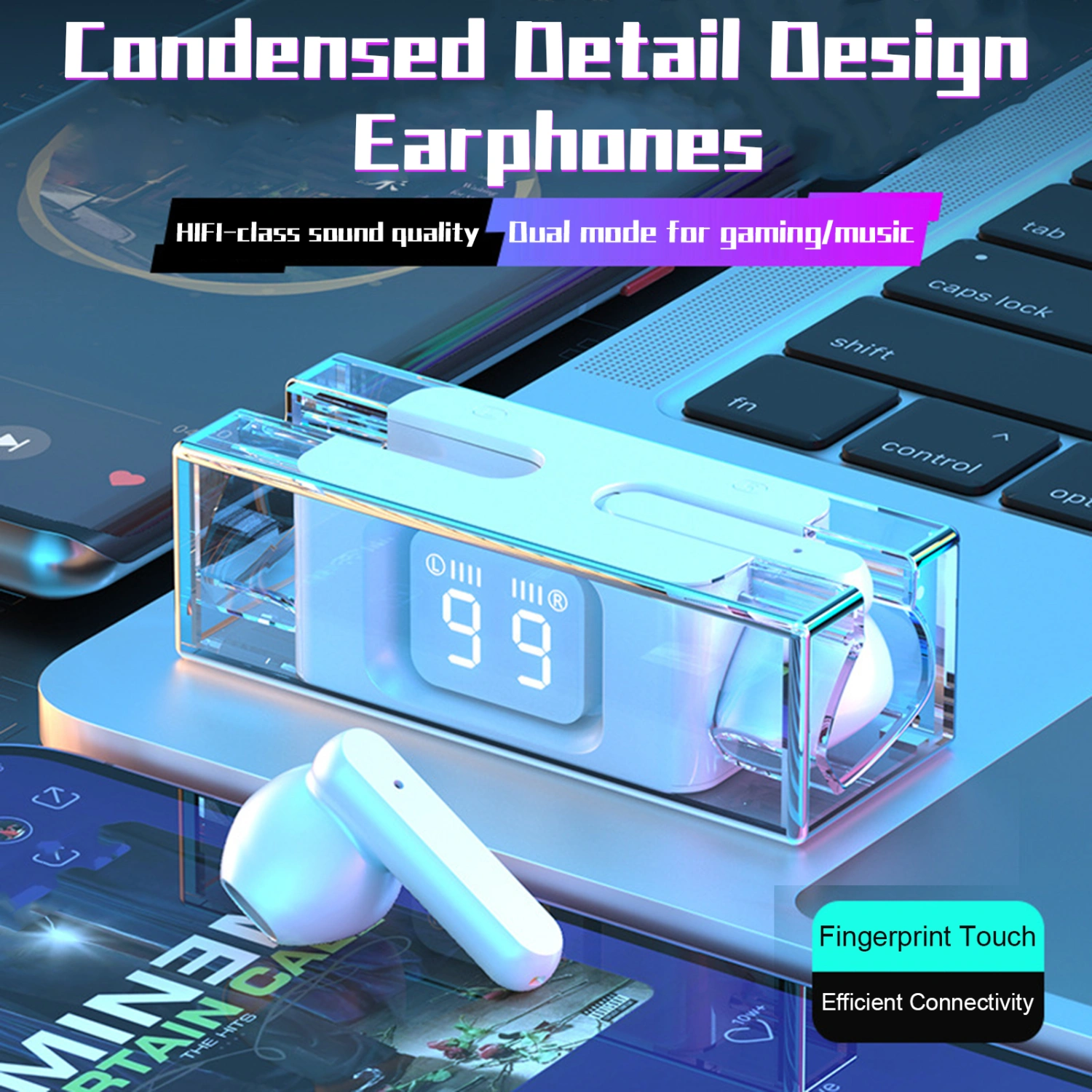 Wireless In-ear Earbuds Noise Reduction Hifi Stereo Sound Dual Mode Ergonomic Design Bluetooth-compatible 5.3 Earphones 
