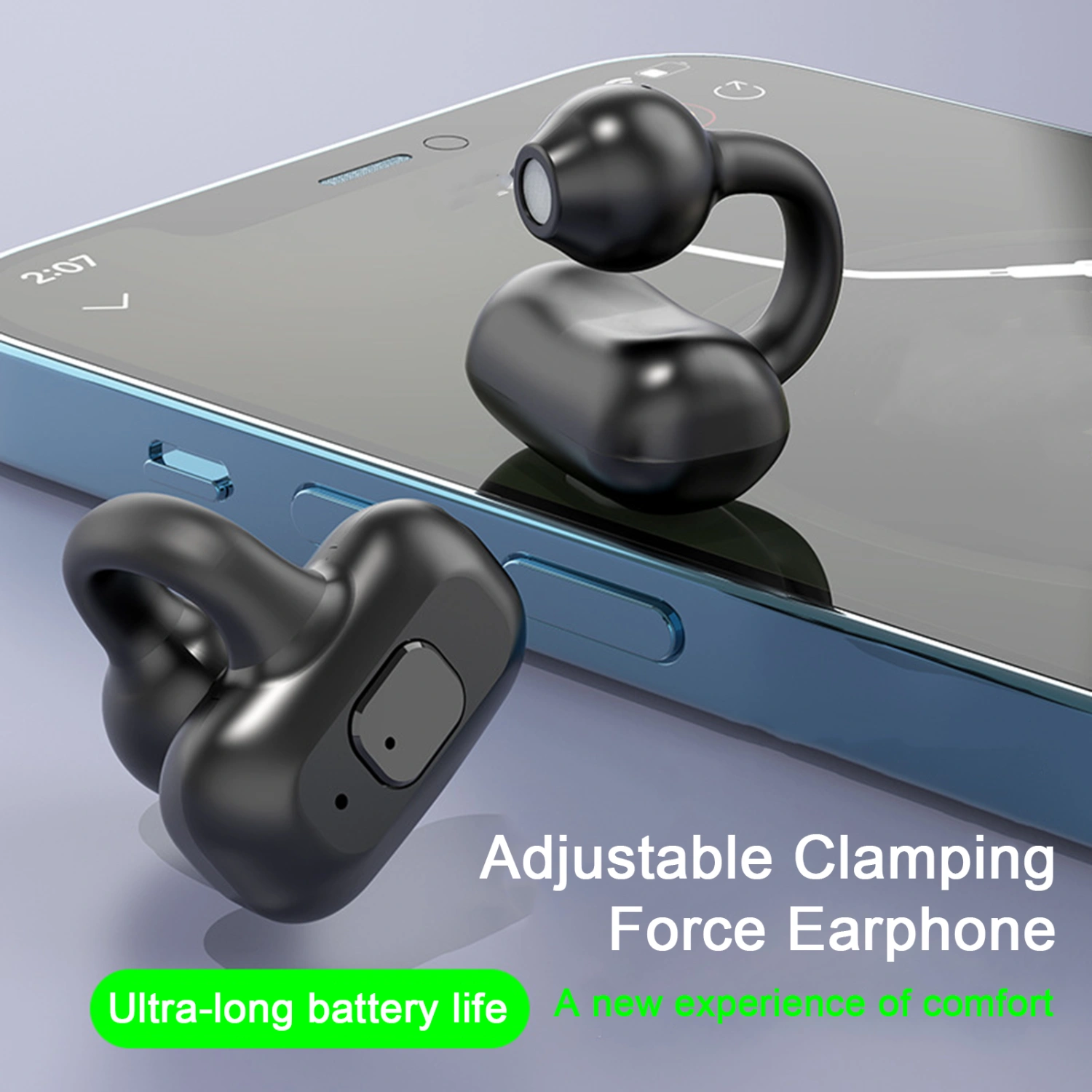 1Pc Bluetooth-compatible Earphone Ergonomic Ear Clip Long Battery Life Noise Reduction HiFi Sound Wireless Earbud Headphone Sport Running Gaming Wear