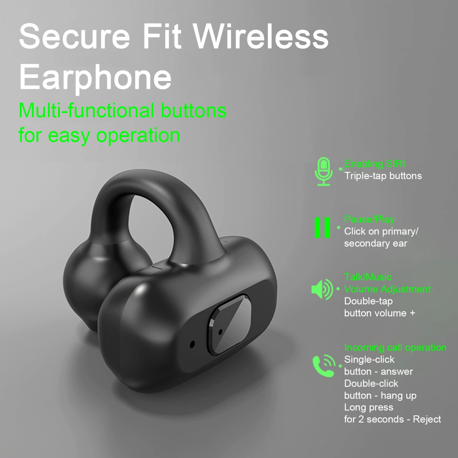1Pc Bluetooth-compatible Earphone Ergonomic Ear Clip Long Battery Life Noise Reduction HiFi Sound Wireless Earbud Headphone Sport Running Gaming Wear