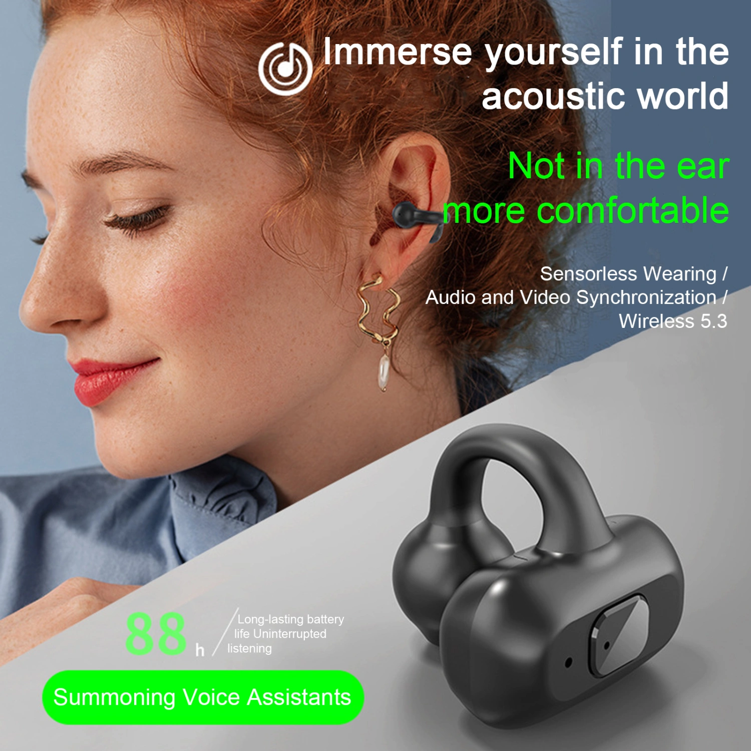 1Pc Bluetooth-compatible Earphone Ergonomic Ear Clip Long Battery Life Noise Reduction HiFi Sound Wireless Earbud Headphone Sport Running Gaming Wear