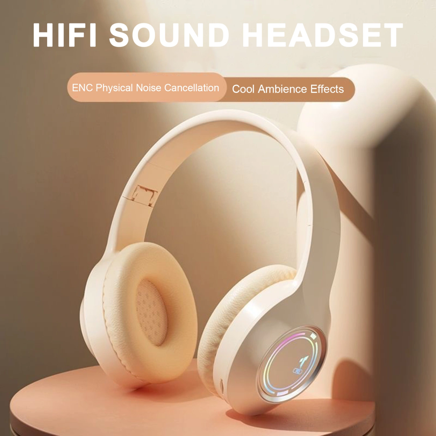 Bluetooth-compatible Headphones 5.3 Luminous Ambiance Light Foldable Physical Noise Reduction HIFI Sound Sport Gaming Handsfree Headset Ear Buds for Windows for Apple for Android 
