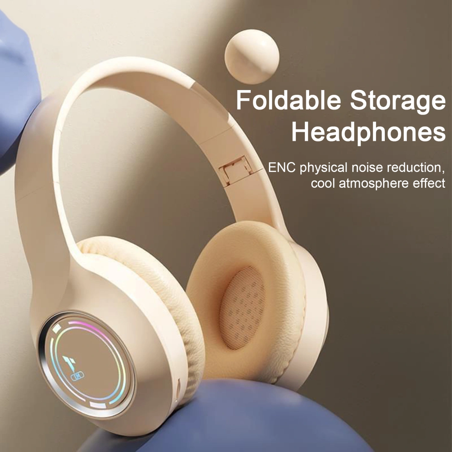 Bluetooth-compatible Headphones 5.3 Luminous Ambiance Light Foldable Physical Noise Reduction HIFI Sound Sport Gaming Handsfree Headset Ear Buds for Windows for Apple for Android 