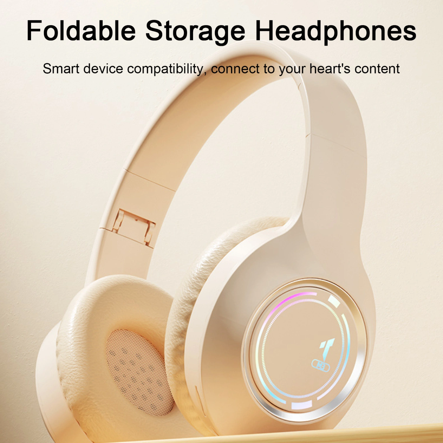Bluetooth-compatible Headphones 5.3 Luminous Ambiance Light Foldable Physical Noise Reduction HIFI Sound Sport Gaming Handsfree Headset Ear Buds for Windows for Apple for Android 