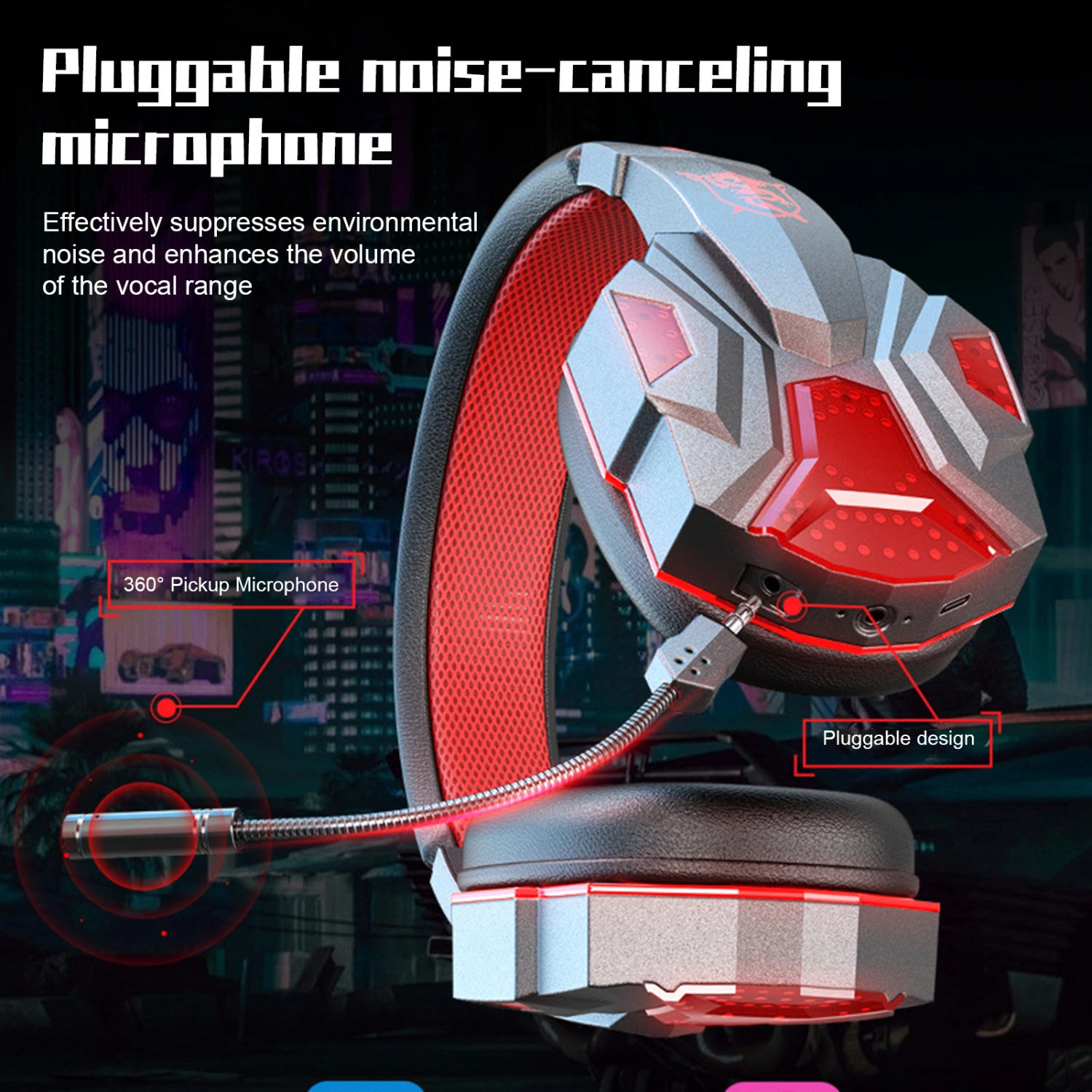 Cool Appearance Stereo Gaming Headset Noise Cancelling Over Ear Headphones with Mic LED Light Bass Surround Bluetooth-compatible 5.1 Headphone