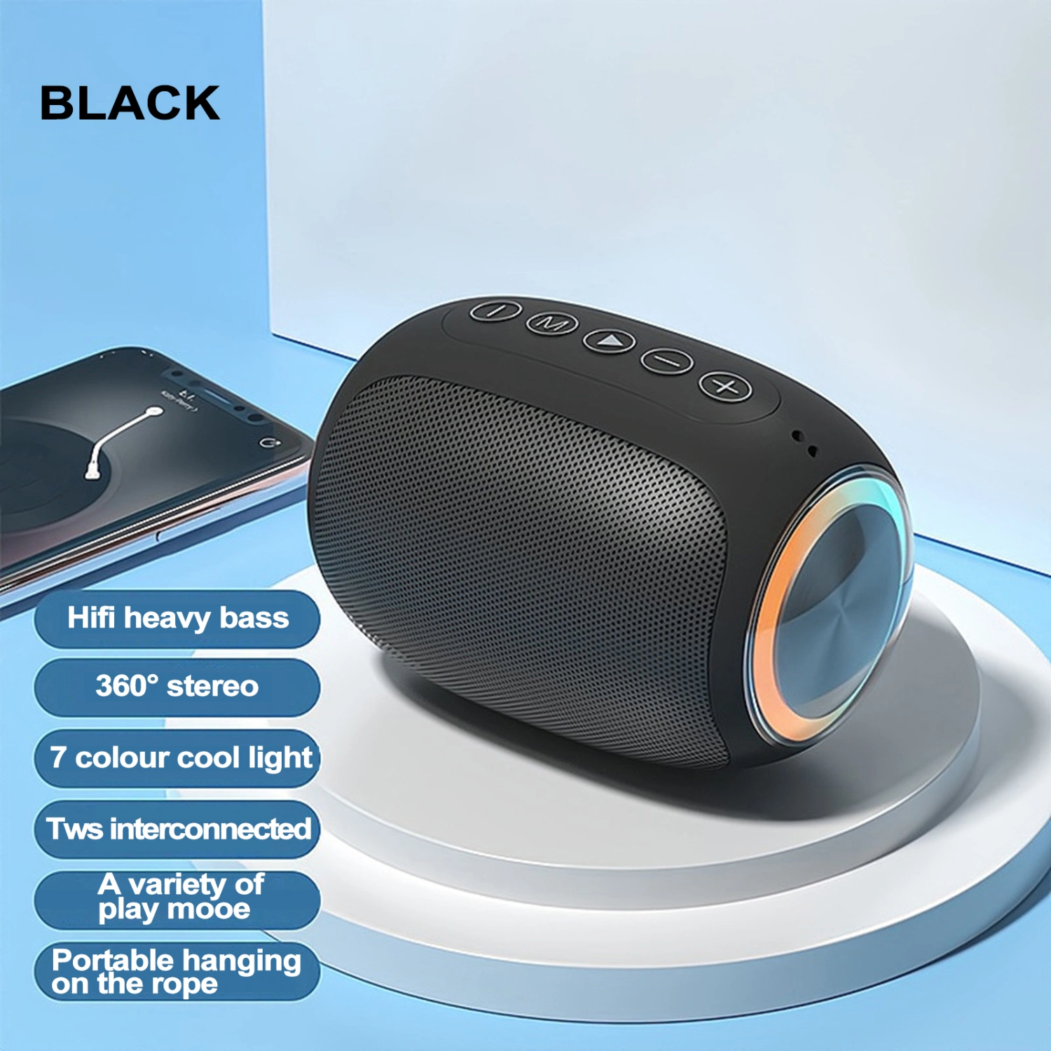 Wireless Speaker Double Bass Diaphragm HIFI Quality Stereo Surround Sound USB/TF Card Multiple Playback Modes Music Player Long Standby Time Bluetooth-Compatible 5.0 Speaker Home Accessory
