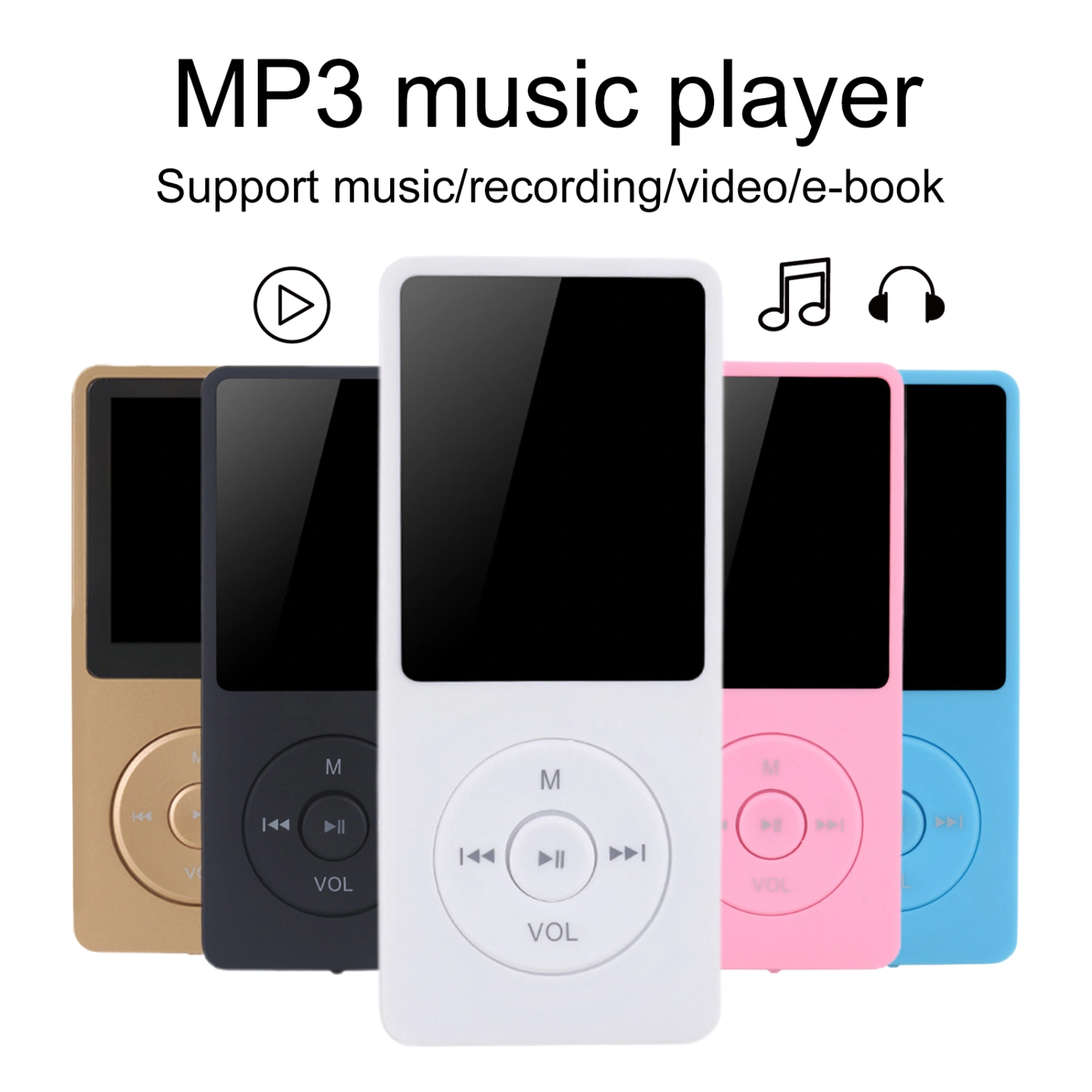 MP4 Player with 16GB SD Card Lossless Music Built-in Speaker Voice Recorder High-Quality Sound Player