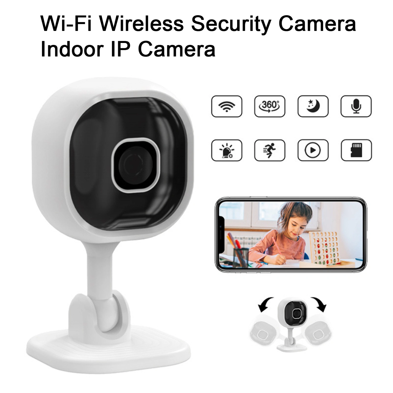Wi-Fi Camera Night Vision Motion Detection Memory Expansion 2-Way Audio 360-Degree Rotation Privacy Protection APP Control Indoor USB Wi-Fi Surveillance Camera Home Supplies