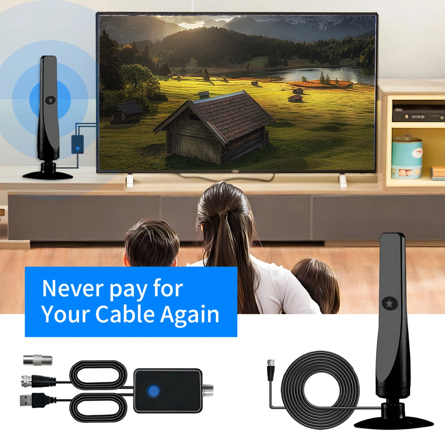 Indoor Digital Antenna with Amplifier Signal Booster Wide Range High Gain Low Latency HDTV Car TV Aerial Antenna Home Supplies