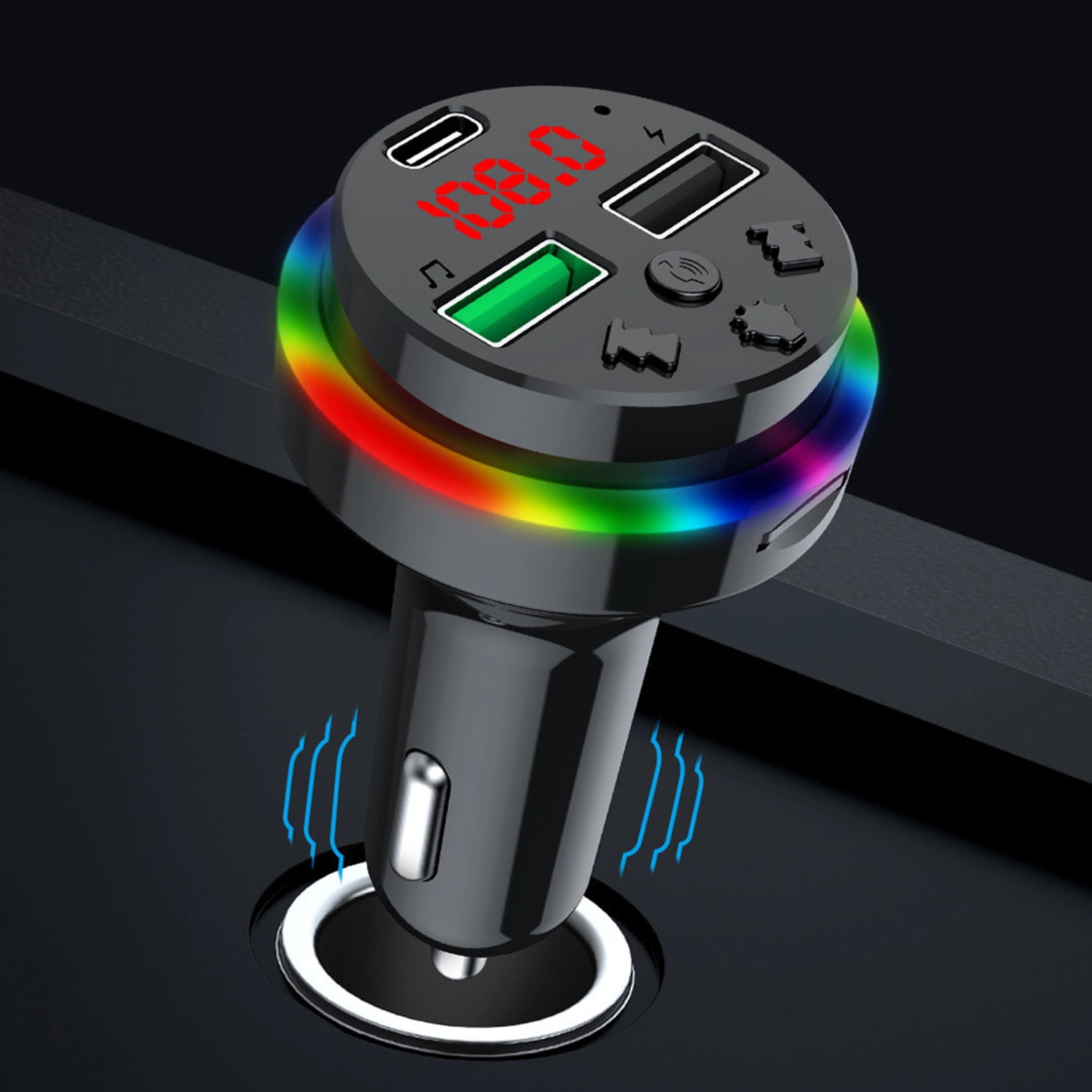 CAR F15 Car MP3 Player Dual USB Ports Bluetooth-compatible 5.0 U Disk Playback with Colourful Ambient Light Music Player Support Car Battery Voltage Detection Car FM Player Automobile Supply