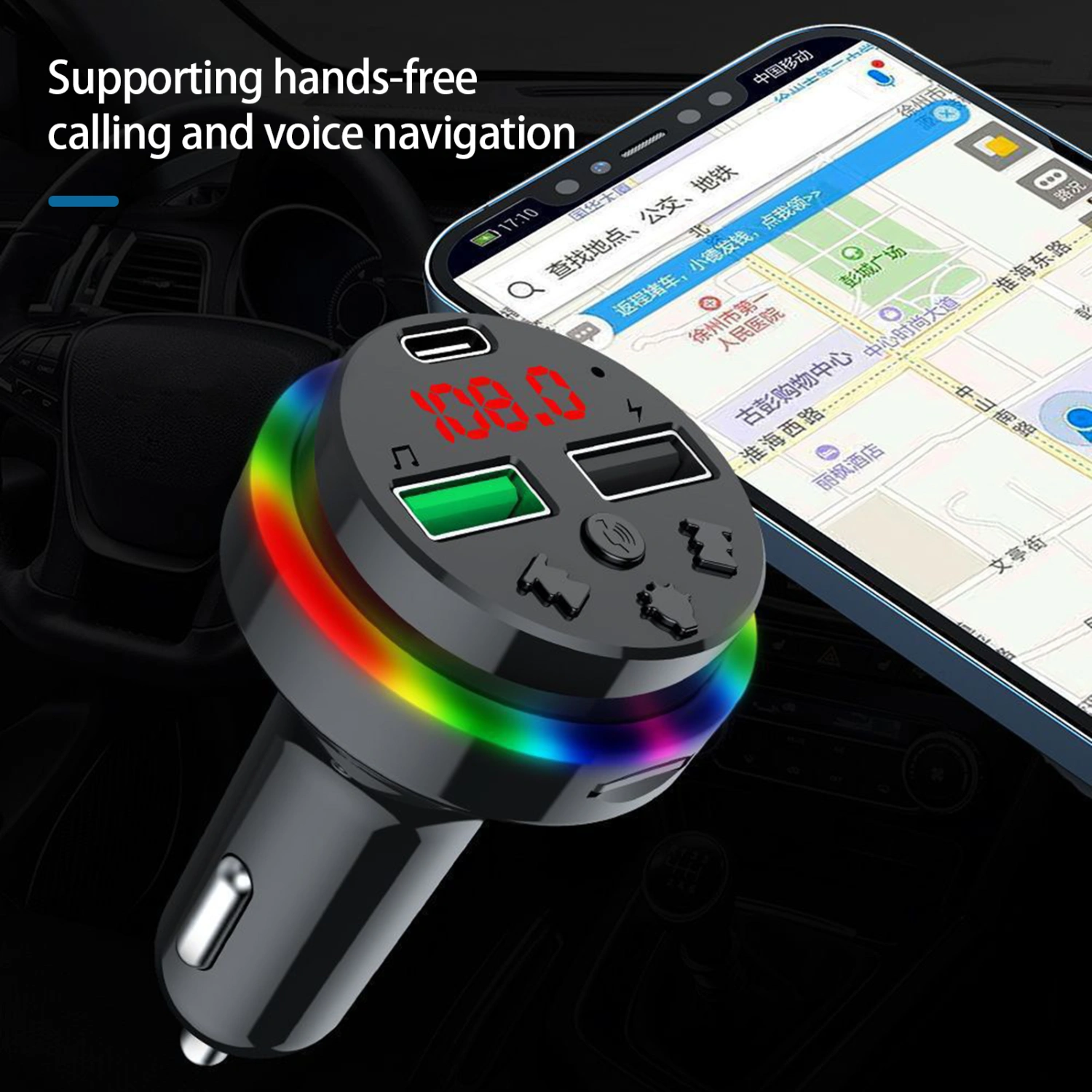 CAR F15 Car MP3 Player Dual USB Ports Bluetooth-compatible 5.0 U Disk Playback with Colourful Ambient Light Music Player Support Car Battery Voltage Detection Car FM Player Automobile Supply