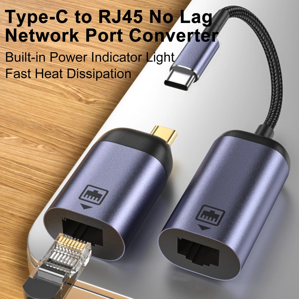 Computer Adapter Built-in Power Indicator Light Widely Compatible Type-C to RJ45 Great Performance Network Adapter Computer Accessories