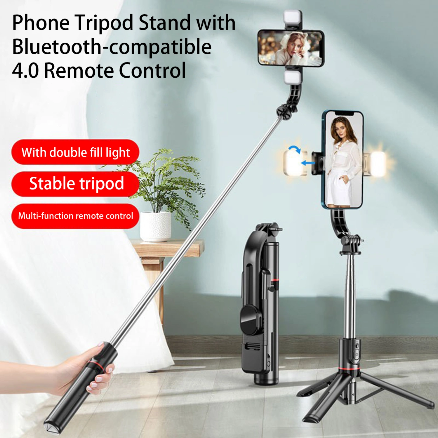 Selfie Stick Tripod Dual Fill Lights Rotatable Multifunctional Phone Tripod Stand with Bluetooth-compatible 4.0 Remote Control Phone Accessories