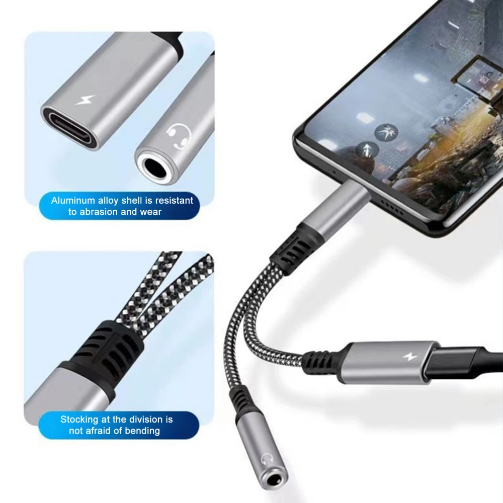 Audio Adapter Cable 2-in-1 PD 60W Fast Charging DAC Decoding Type-C to 3.5mm/Type-C Earphone Jack Audio Patch Cord Mobile Phone Accessories