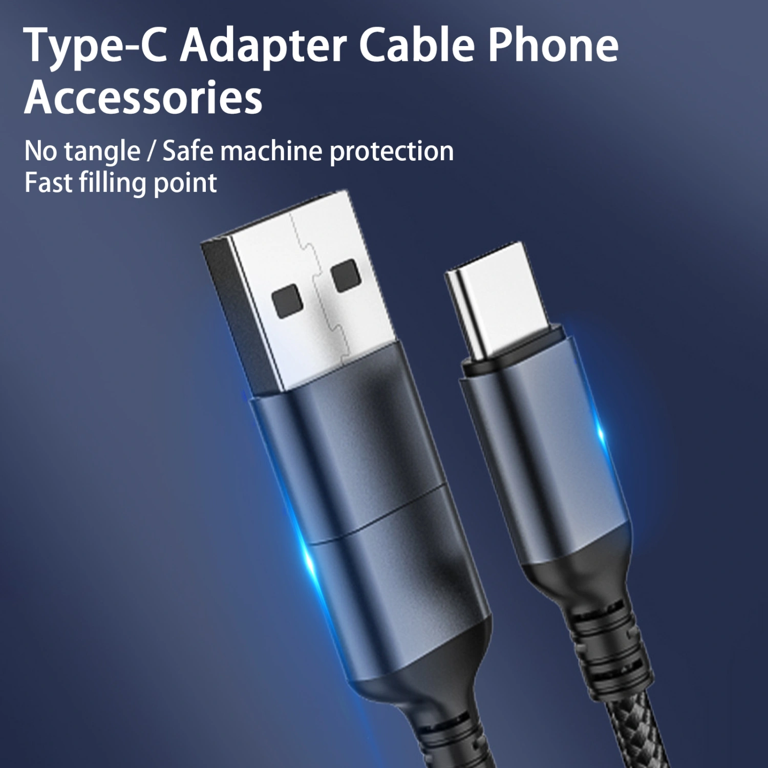 Type-C Data Cable 2-in-1 Plug Play Stable Output Portable 3A Fast Charging 1.2m Mobile Phone Charger USB-C Cable for Android