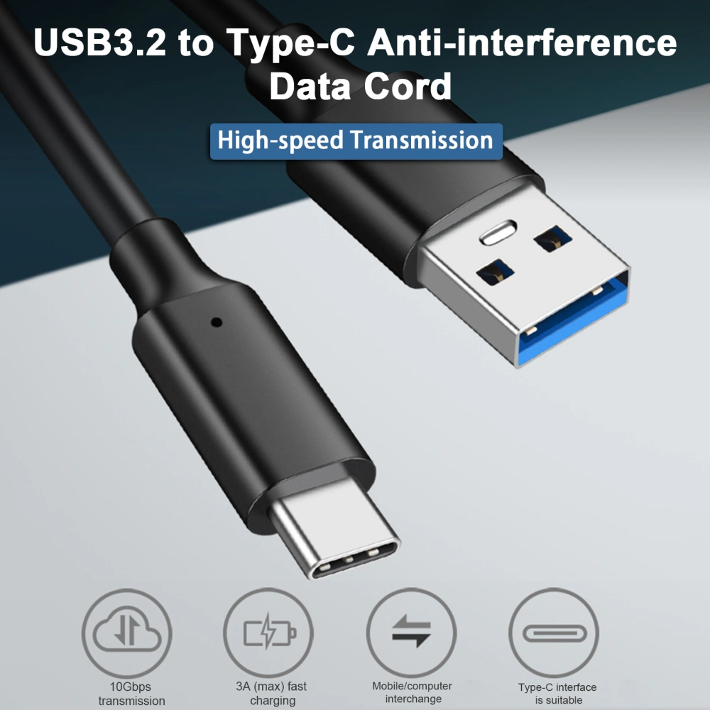 Type-C Data Cable 3A 60W Fast Charging 10Gbps High-speed USB3.2 to Type-C Anti-interference Data Cord Mobile Phone Accessories