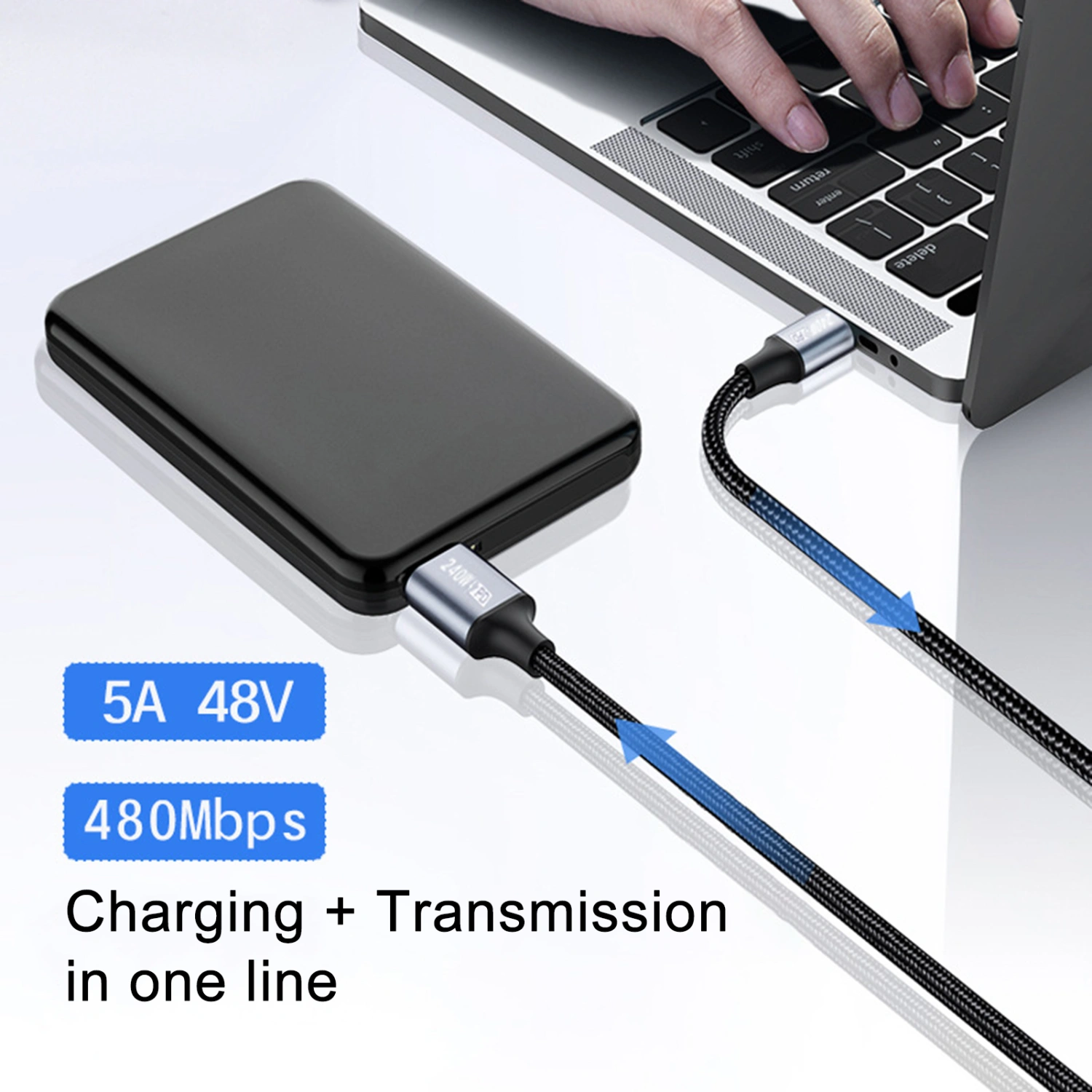 PD 240W Fast Charging Cable Type-C Interface High-Speed Data Transmission Power Supply Charging Cable