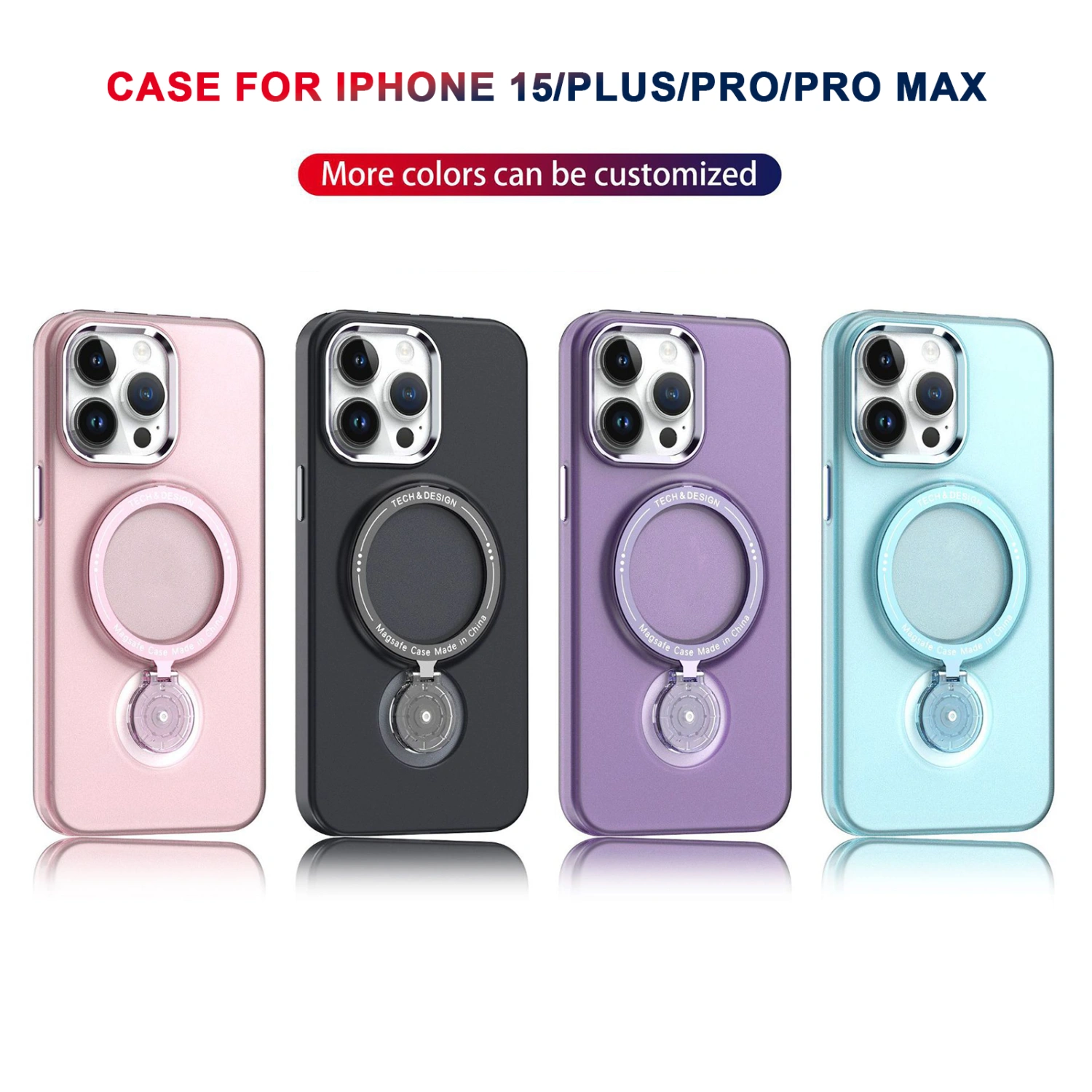 Phone Case with 360-degree Rotatable Magnetic Ring Stand Shockproof Translucent Phone Cases for iPhone15/PLUS/Pro/Pro Max