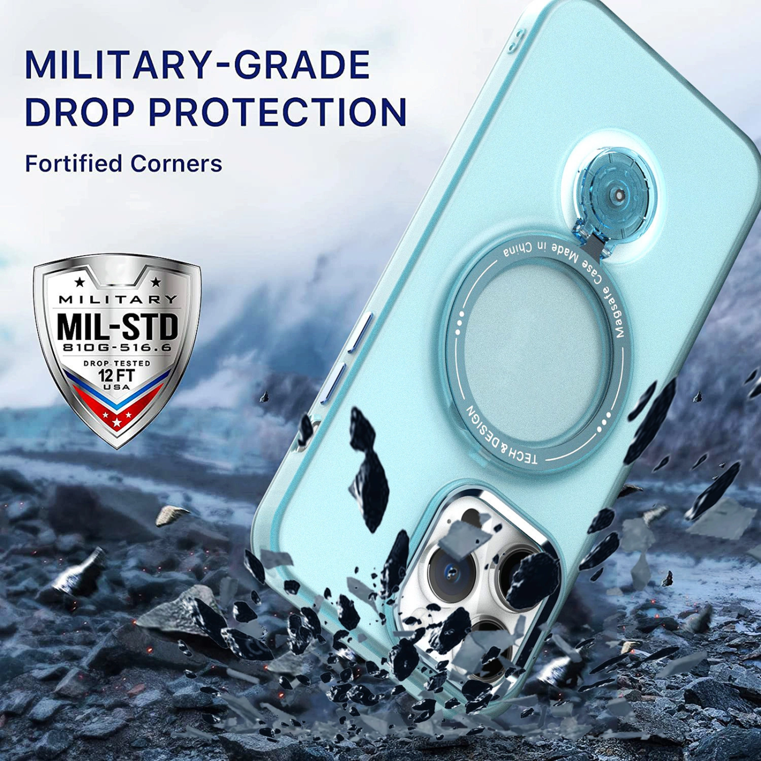 Phone Case with 360-degree Rotatable Magnetic Ring Stand Shockproof Translucent Phone Cases for iPhone15/PLUS/Pro/Pro Max