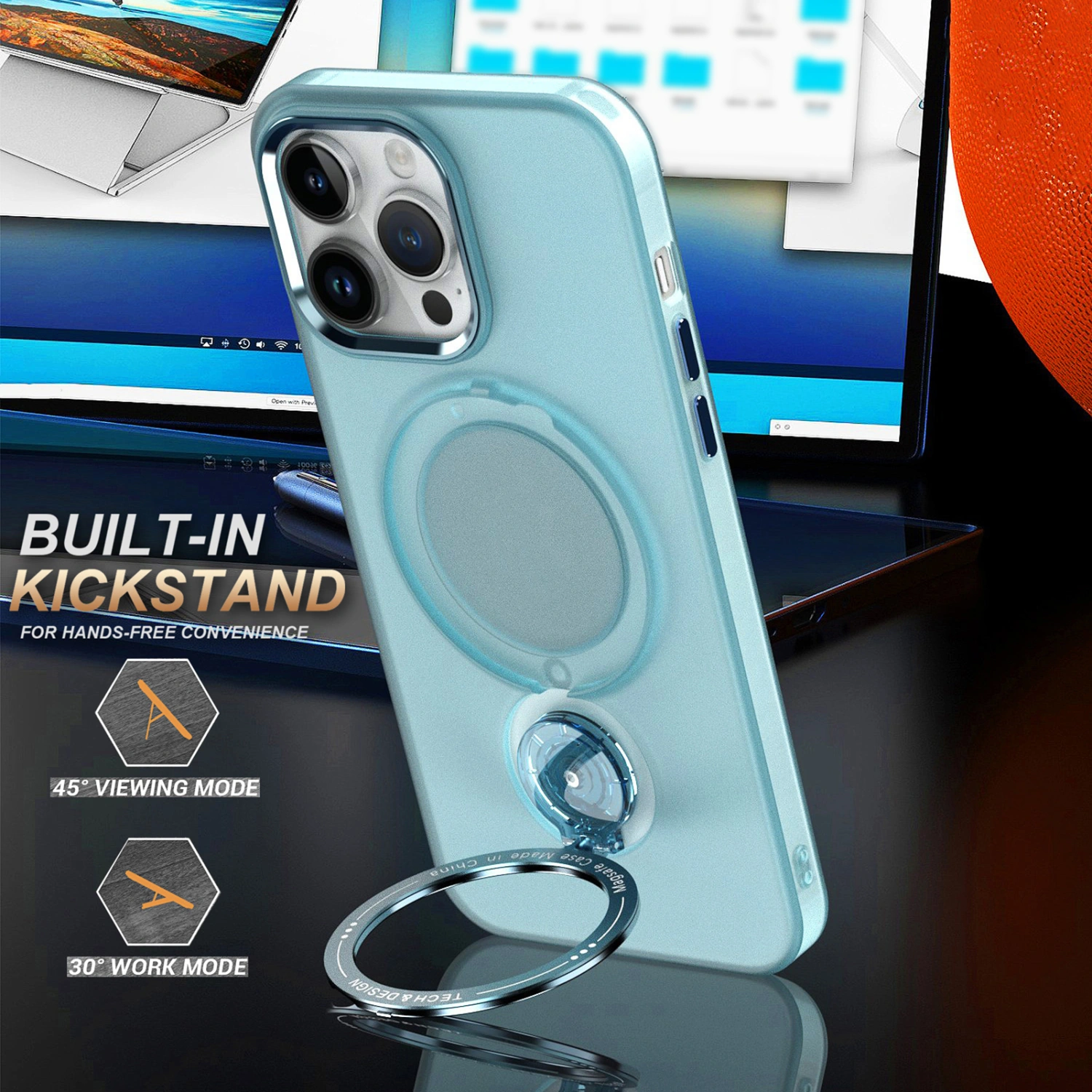 Phone Case with 360-degree Rotatable Magnetic Ring Stand Shockproof Translucent Phone Cases for iPhone15/PLUS/Pro/Pro Max