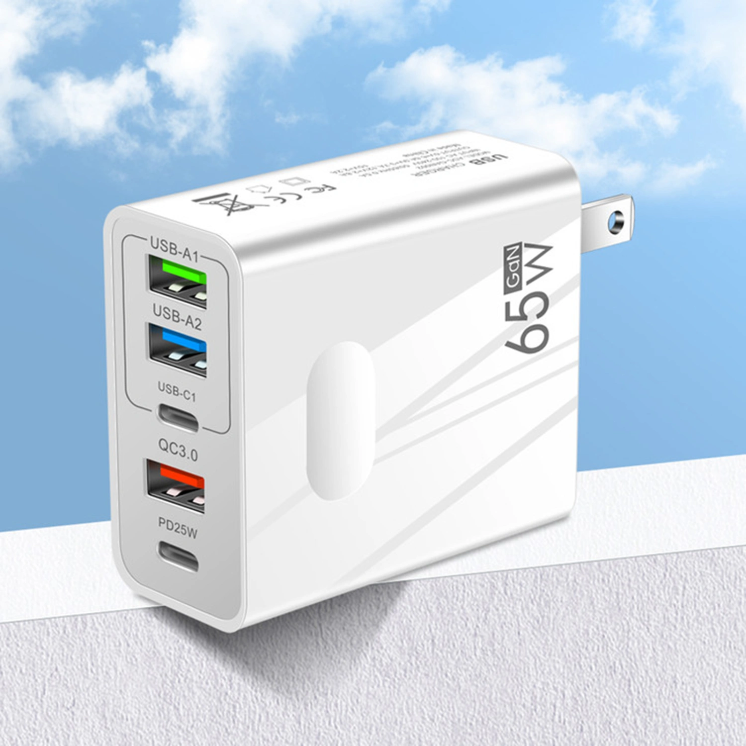 Phone Charger Stable Output Flame Retardant Safety Protection 65W Strong Compatibility USB Type-C Phone Charging Head with 5 Ports Phone Supplies