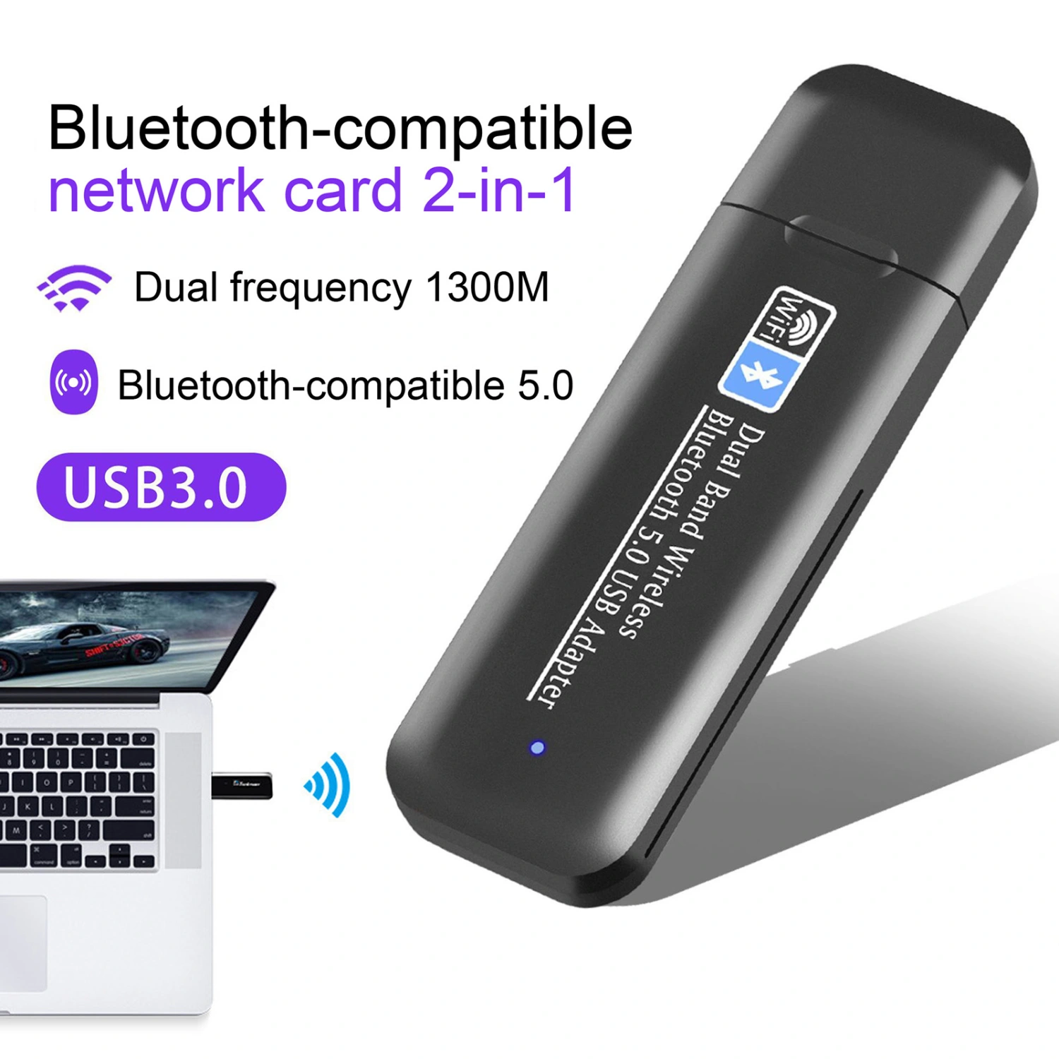 Wireless Network Card 1300Mbps 5G Dual-band Free-drive Desktop USB 3.0 Bluetooth-compatible Adapter 5.0 Network Card 